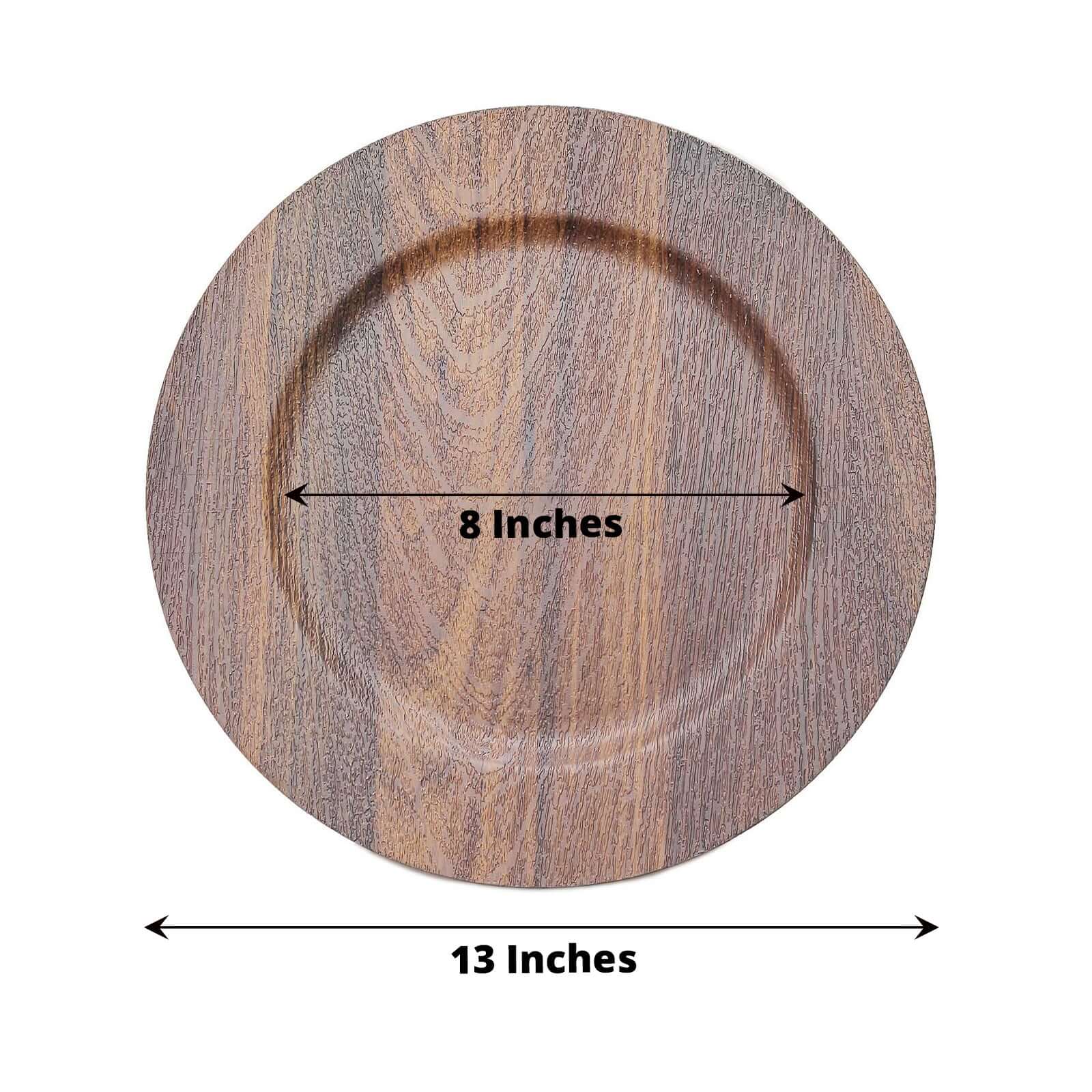6-Pack Plastic Charger Plates 13" Round Dark Brown with Faux Wood Finish - Rustic Boho Chic Dinner Party Charger Tableware - Image 3