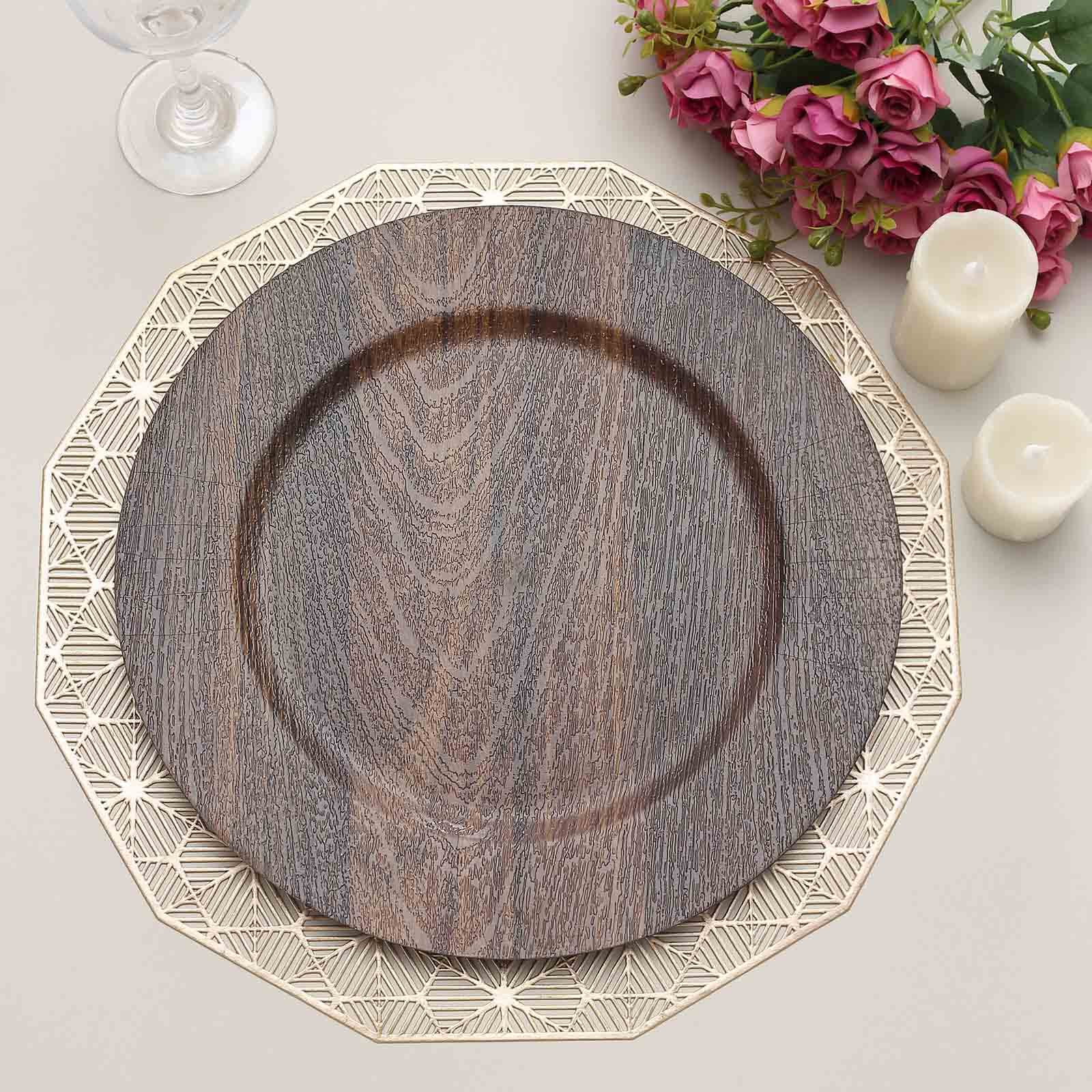 6-Pack Plastic Charger Plates 13" Round Dark Brown with Faux Wood Finish - Rustic Boho Chic Dinner Party Charger Tableware - Image 7