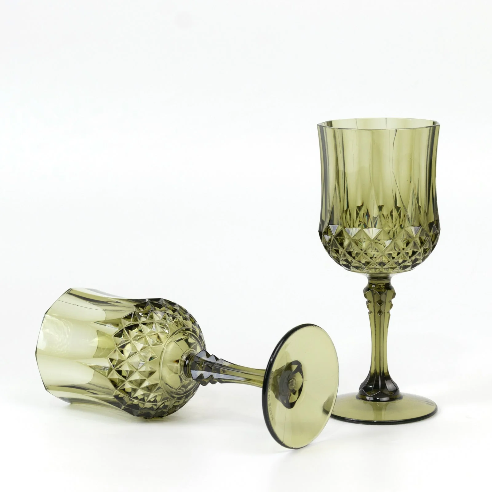 6-Pack Plastic Crystal Cut Wine Glasses 8oz, Dusty Sage Green - Shatterproof Cocktail Goblets - Image 6