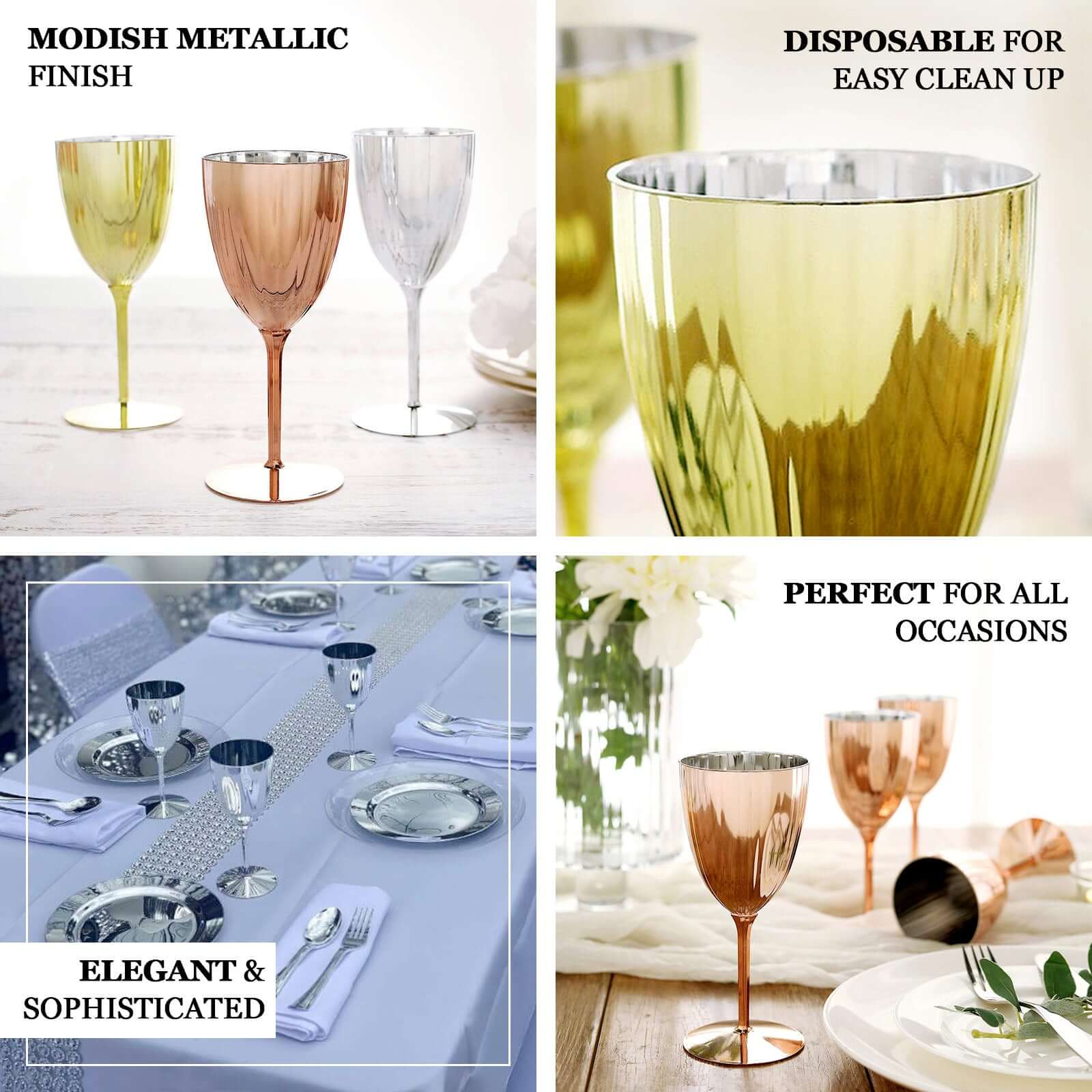 6-Pack Plastic Wine Glasses 8oz Metallic Gold - Stylish Disposable Goblets for Weddings & Special Occasions - Image 4