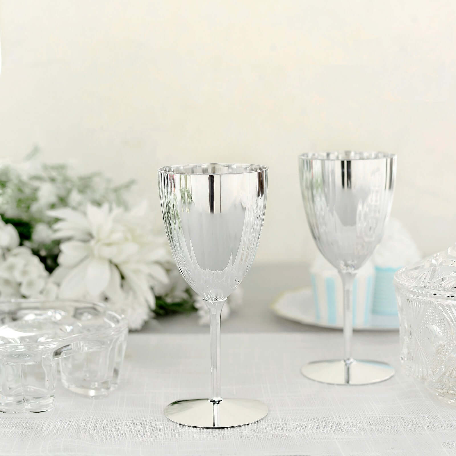 6-Pack Plastic Wine Glasses 8oz Metallic Silver - Stylish Disposable Goblets for Weddings & Special Occasions - Image 2