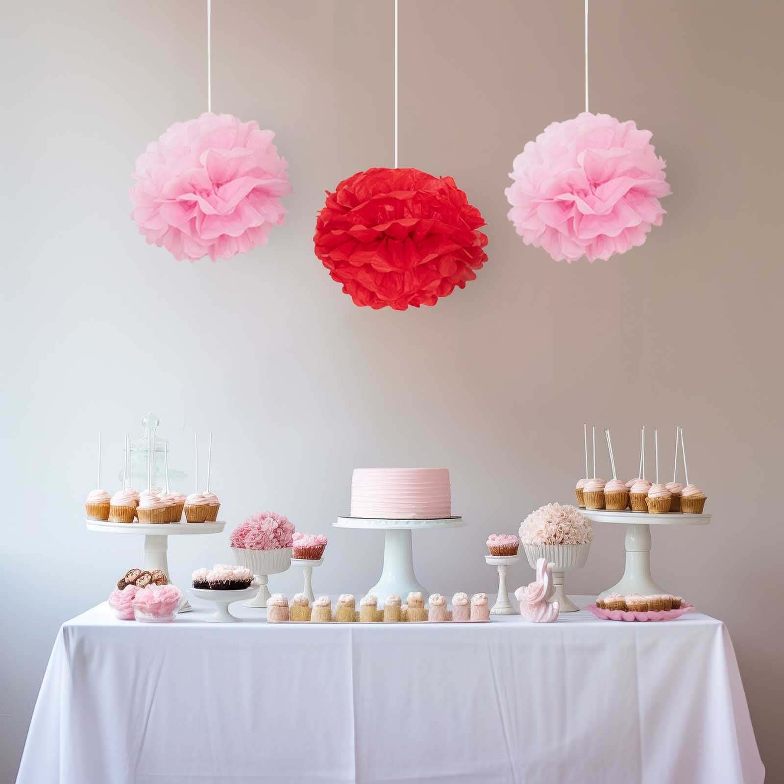 6 Pack Red Tissue Paper Pom Poms Flower Balls, Ceiling Wall Hanging Decorations - 10" - Image 12