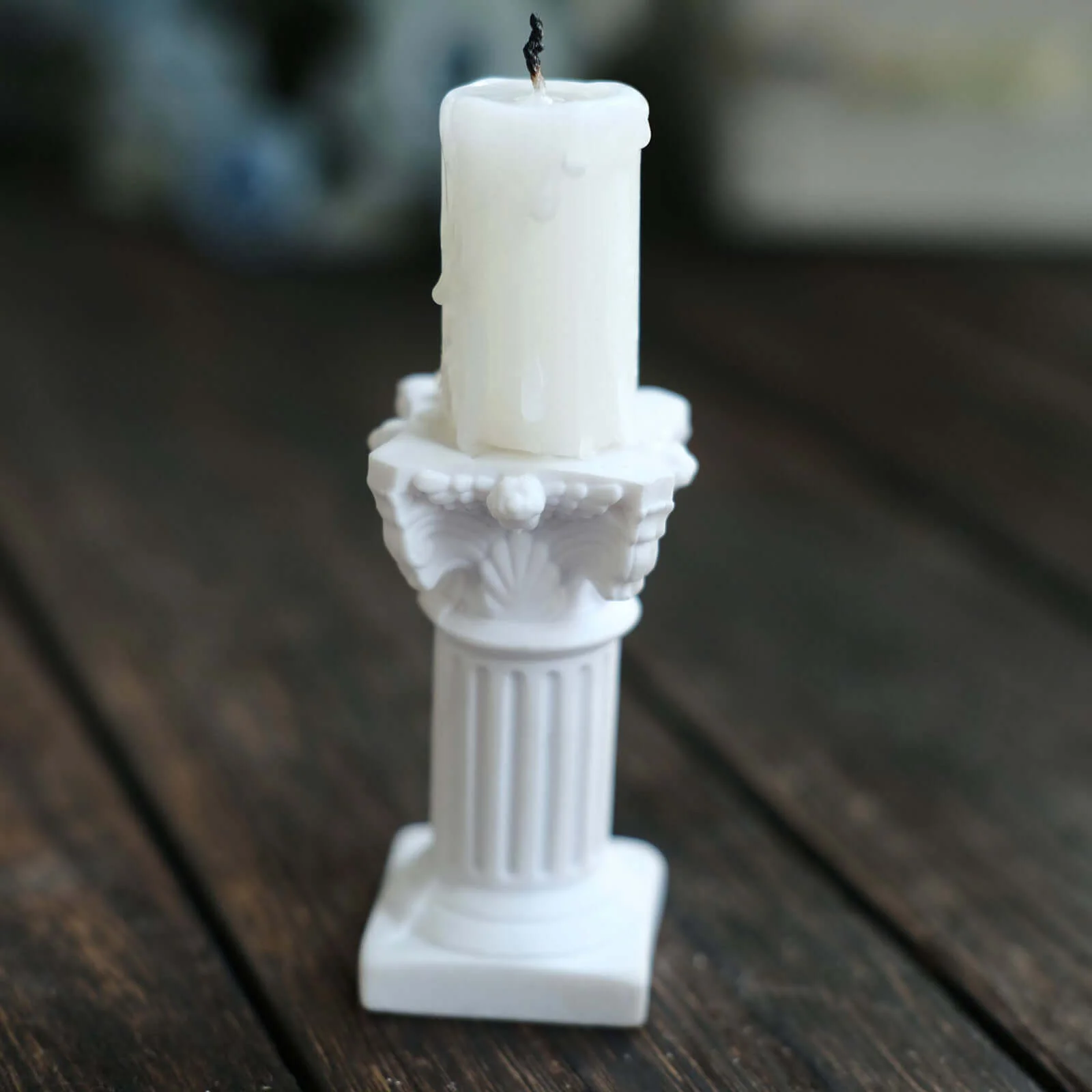 6-Pack Resin Roman Column Pillar Pedestal Candle Holders 2.5", Antique White Greek Statue Candlestick Holder Stands - Sturdy Decorative Design