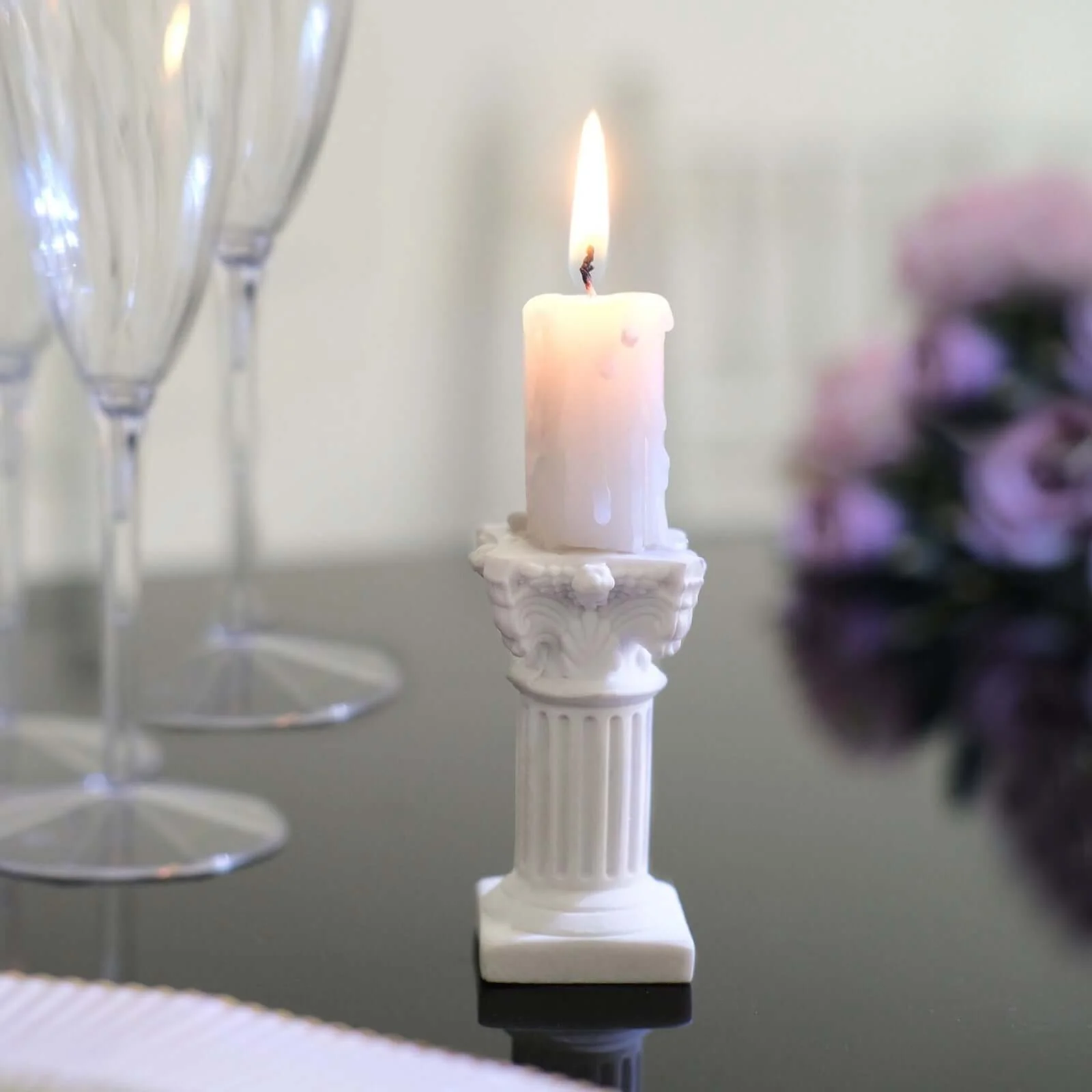6-Pack Resin Roman Column Pillar Pedestal Candle Holders 2.5", Antique White Greek Statue Candlestick Holder Stands - Sturdy Decorative Design - Image 2