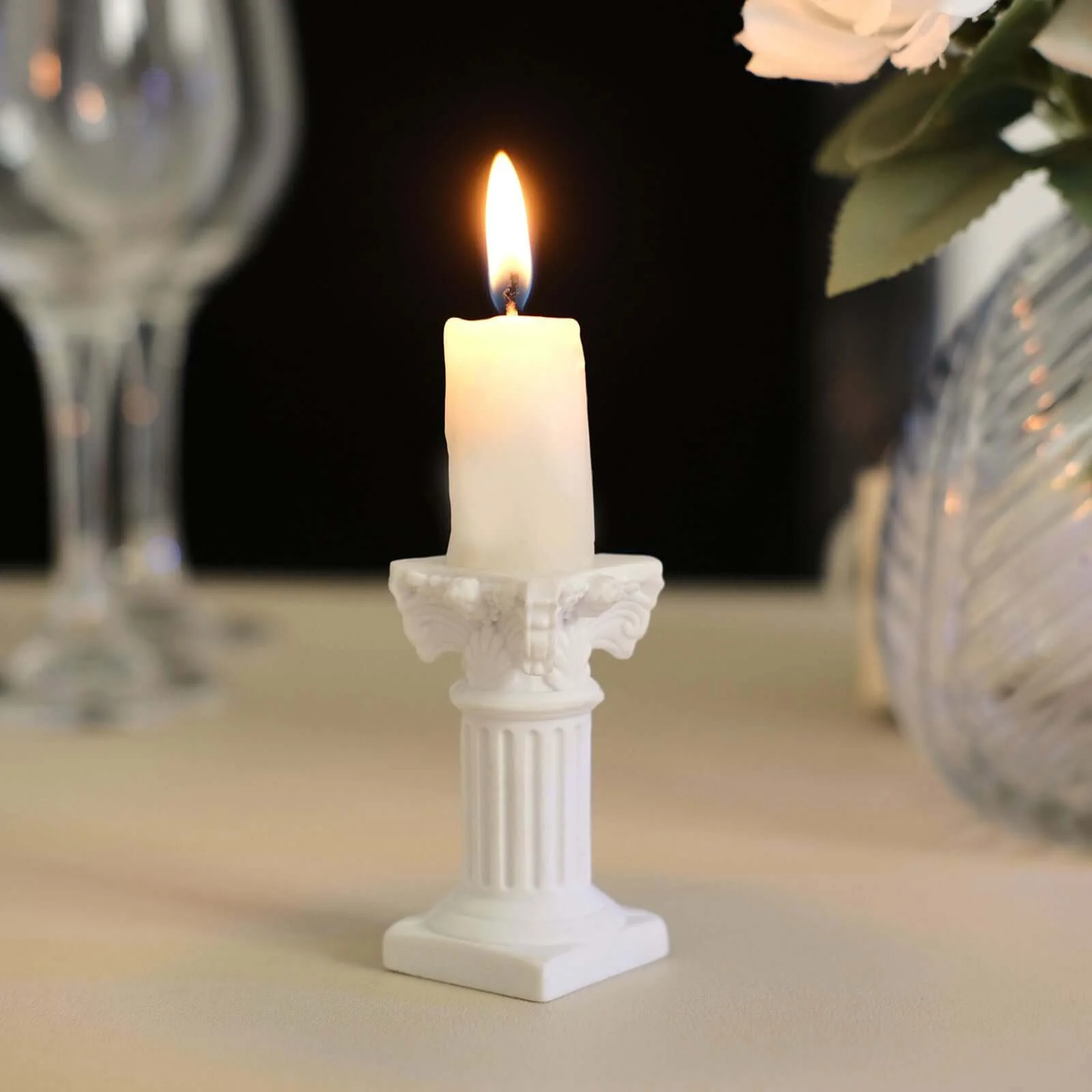6-Pack Resin Roman Column Pillar Pedestal Candle Holders 2.5", Antique White Greek Statue Candlestick Holder Stands - Sturdy Decorative Design - Image 5