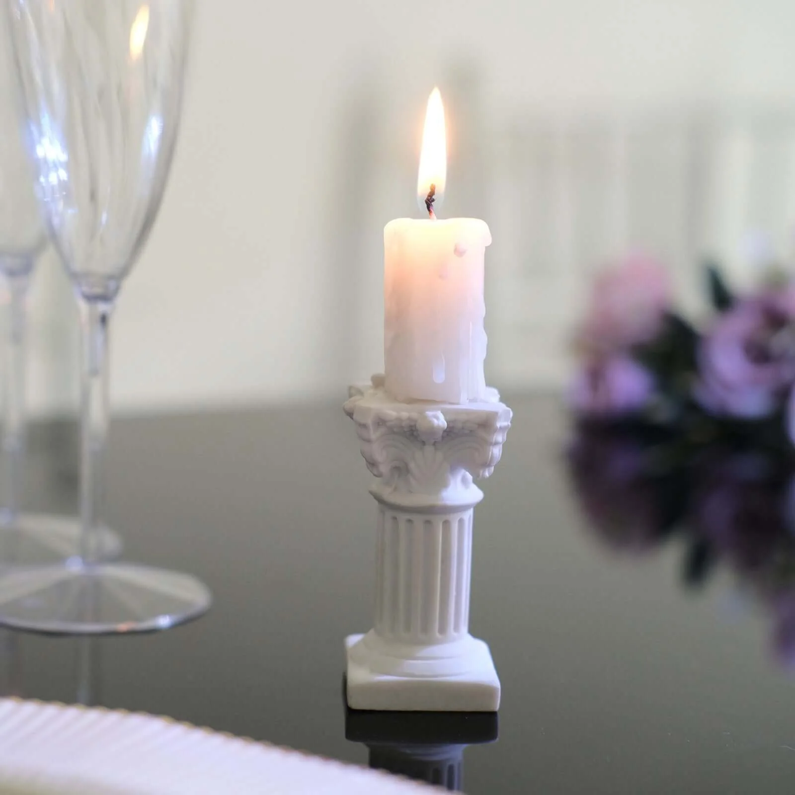 6-Pack Resin Roman Column Pillar Pedestal Candle Holders 2.5", Antique White Greek Statue Candlestick Holder Stands - Sturdy Decorative Design - Image 8