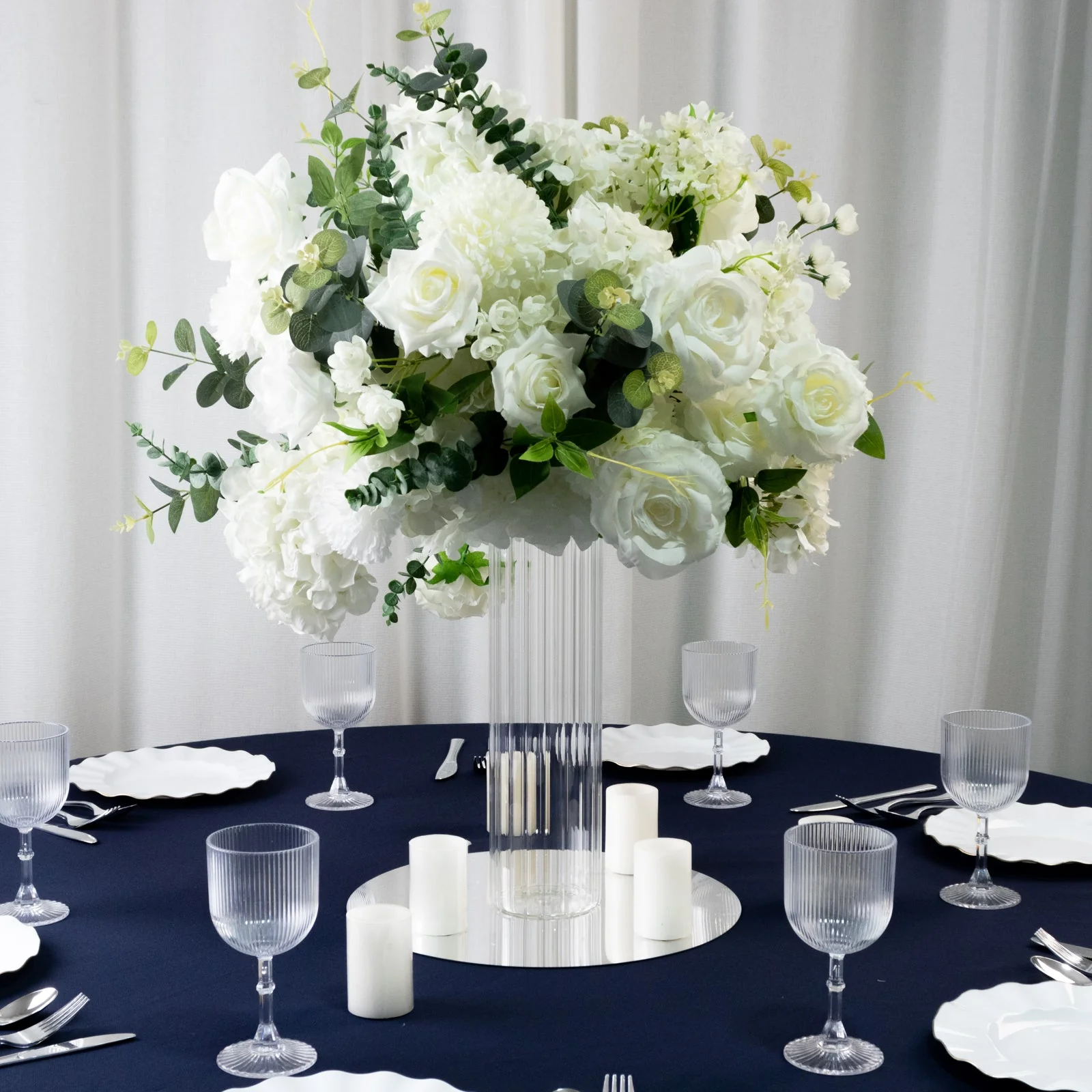 6 Pack Ribbed Cylinder Glass Vases – 14" Tall Clear Decorative Vases for Dining Tables, Mantels & Modern Interiors - Image 2