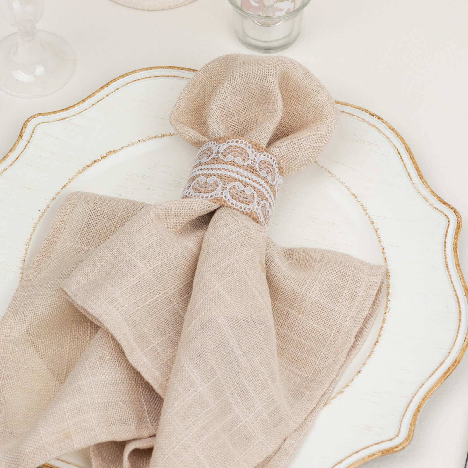 6 Pack Rustic Farmhouse Style Jute and Lace Napkin Rings, Boho Chic Burlap Serviette Buckles Holder - Image 11