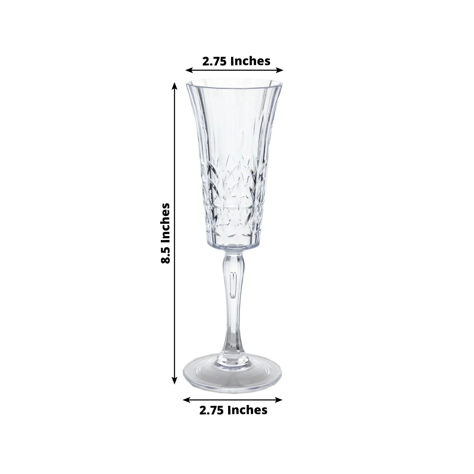 6 Pack Shatterproof Plastic Champagne Flutes with Embossed Leaf Pattern, 6oz Clear Reusable Cocktail Wine Glasses - 8.5" - Image 2