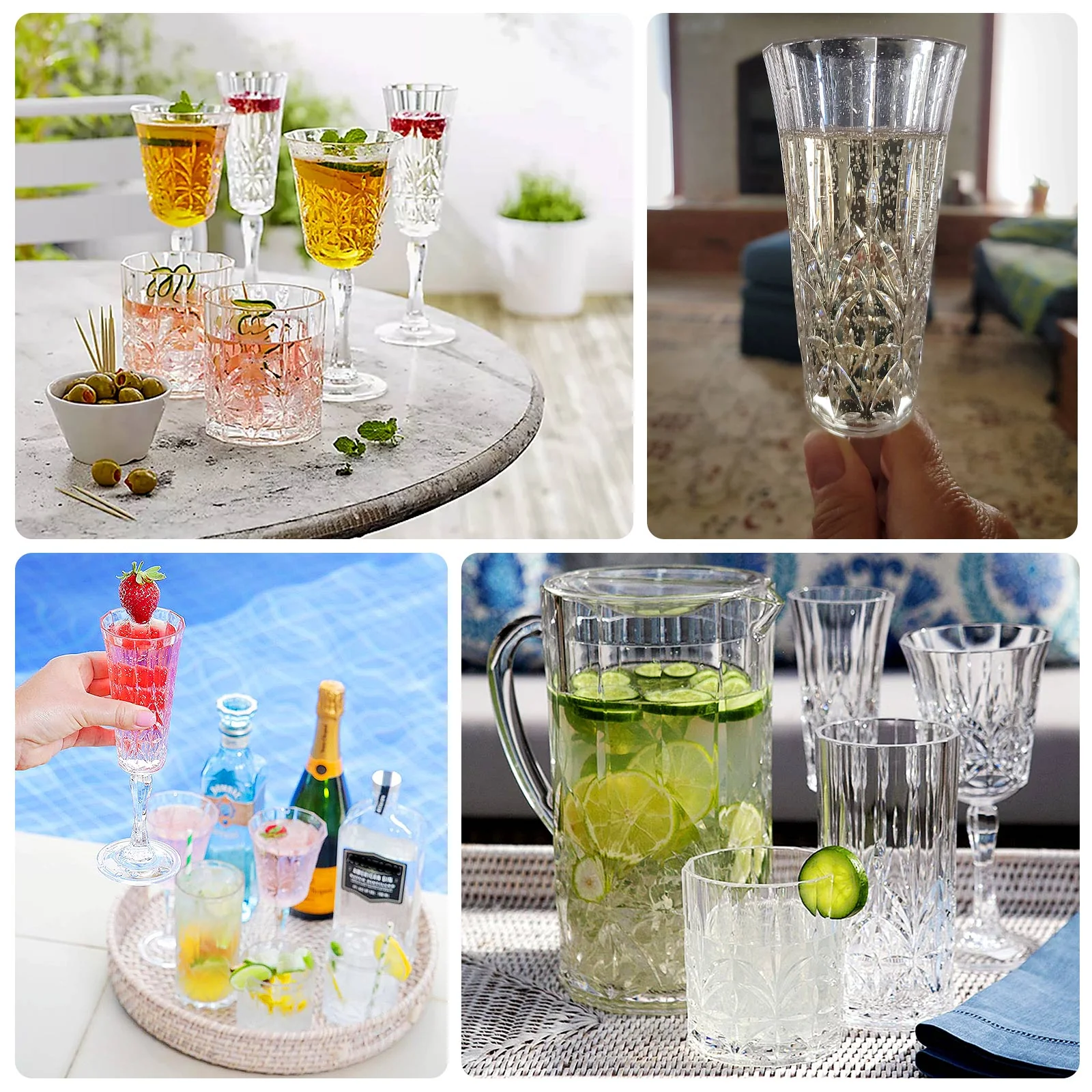6 Pack Shatterproof Plastic Champagne Flutes with Embossed Leaf Pattern, 6oz Clear Reusable Cocktail Wine Glasses - 8.5" - Image 4