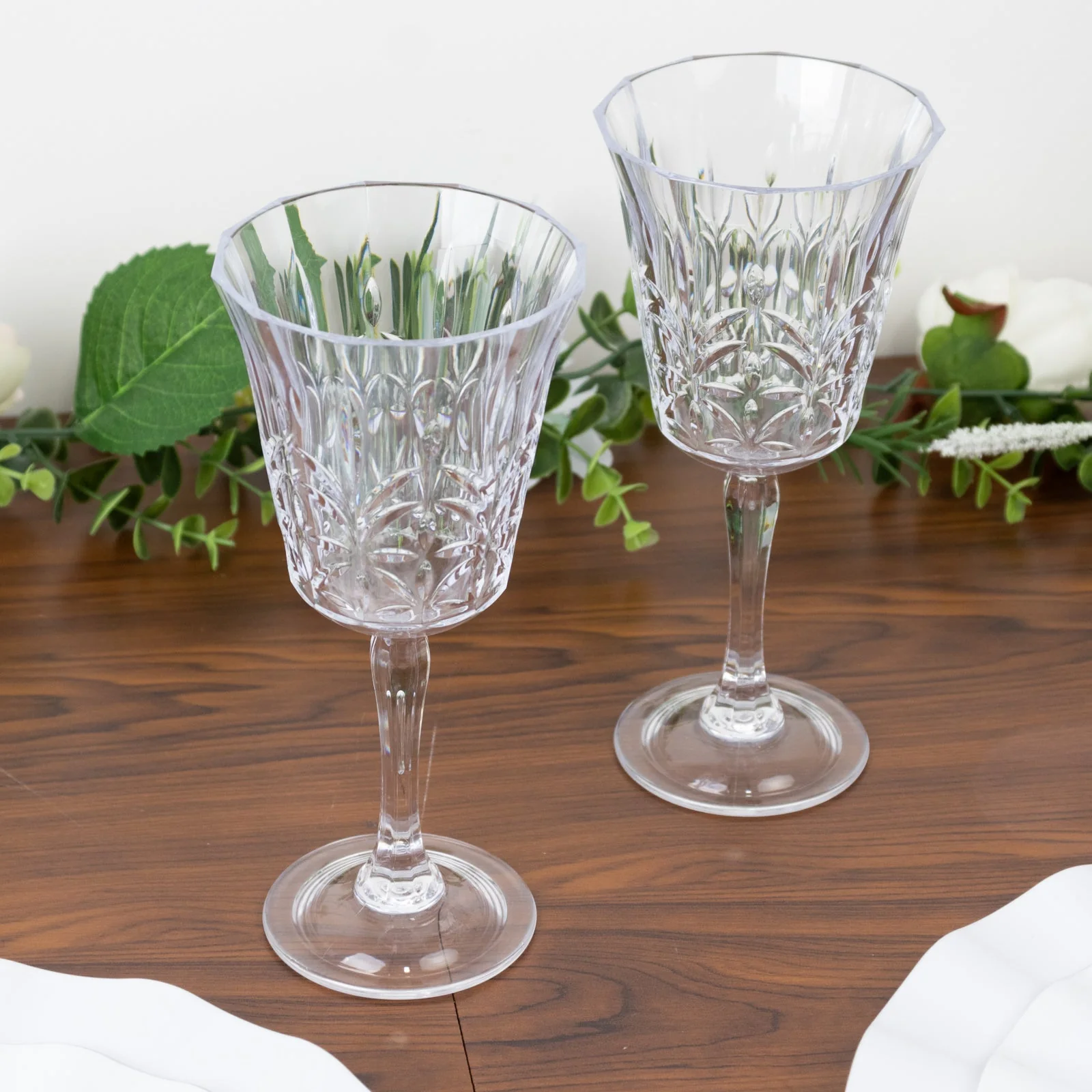 6 Pack Shatterproof Plastic Wine Glasses Clear with Embossed Leaf Pattern, 10oz Reusable Cocktail Glasses - 8" - Image 7