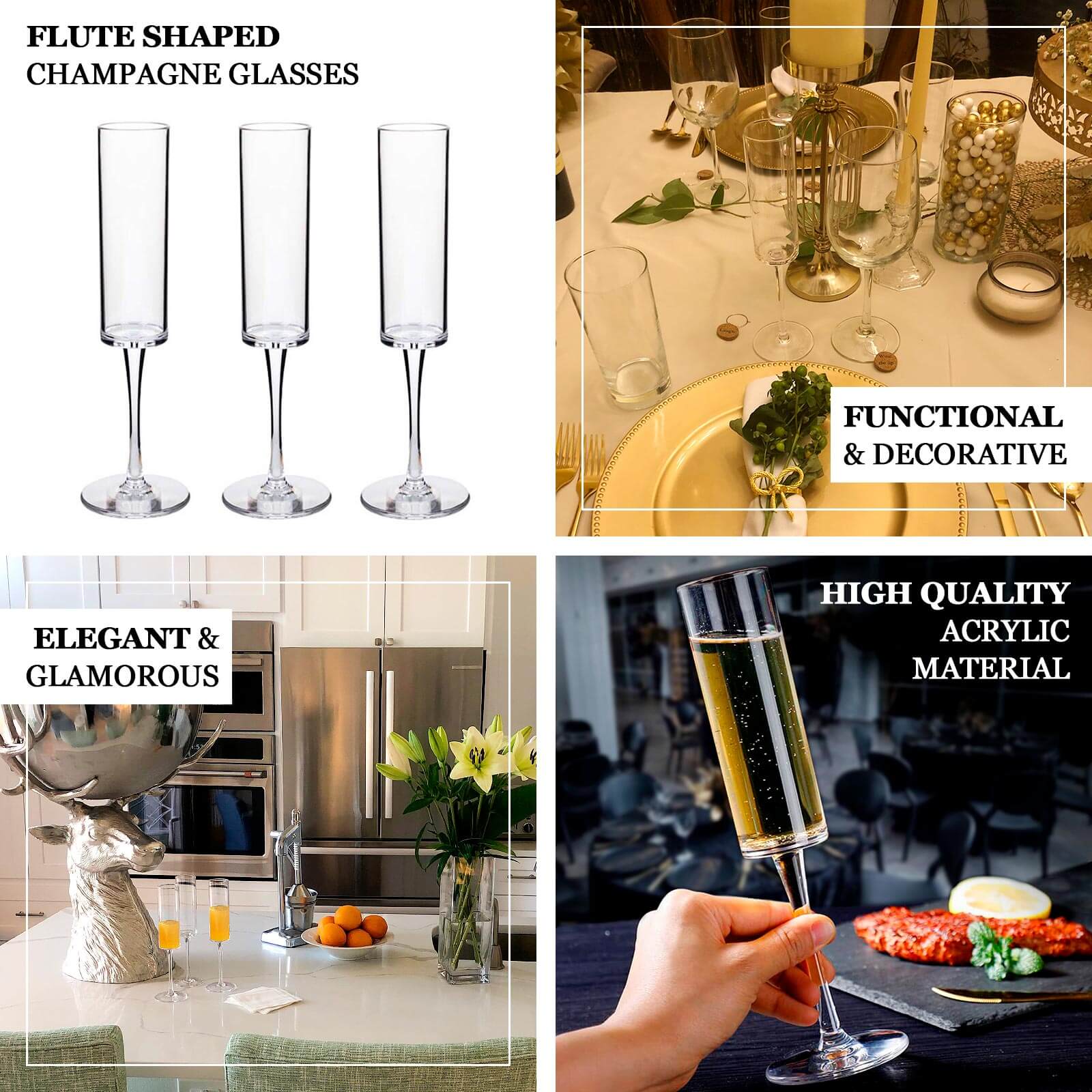 6-Pack Transparent Blush Plastic Champagne Flute Glasses 6oz, Cylindrical Shape with Long Stems - Reusable Wine Mimosa Goblets 9.5" Tall - Image 5