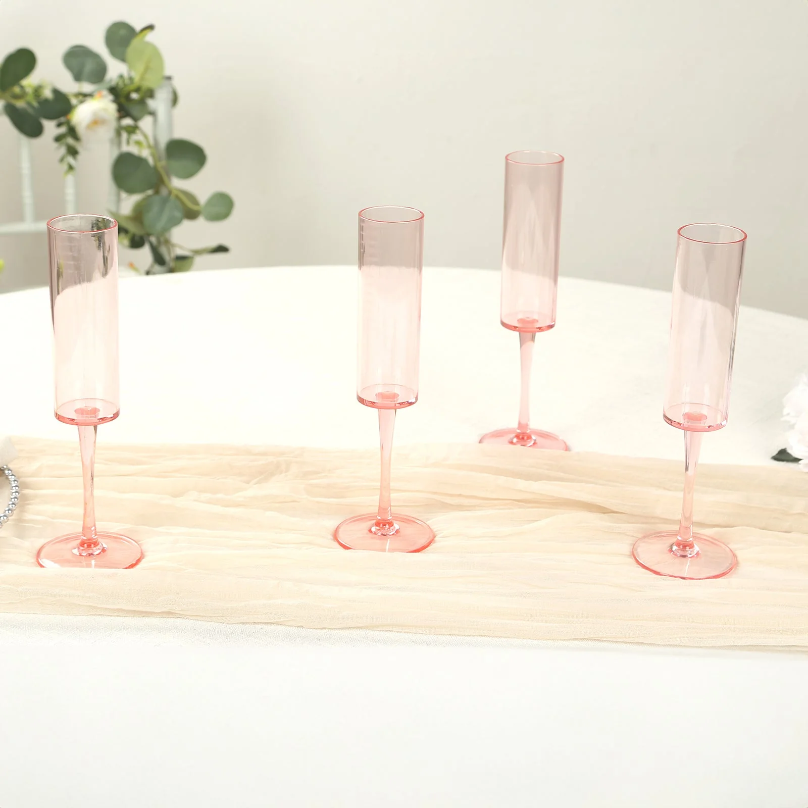 6-Pack Transparent Blush Plastic Champagne Flute Glasses 6oz, Cylindrical Shape with Long Stems - Reusable Wine Mimosa Goblets 9.5" Tall - Image 8