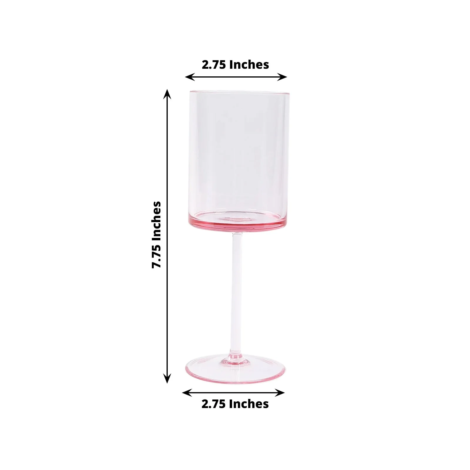 6-Pack Transparent Blush Plastic Cylindrical Wine Glasses 10oz, Long Stem - Shatterproof Reusable Cocktail Glasses - Image 2