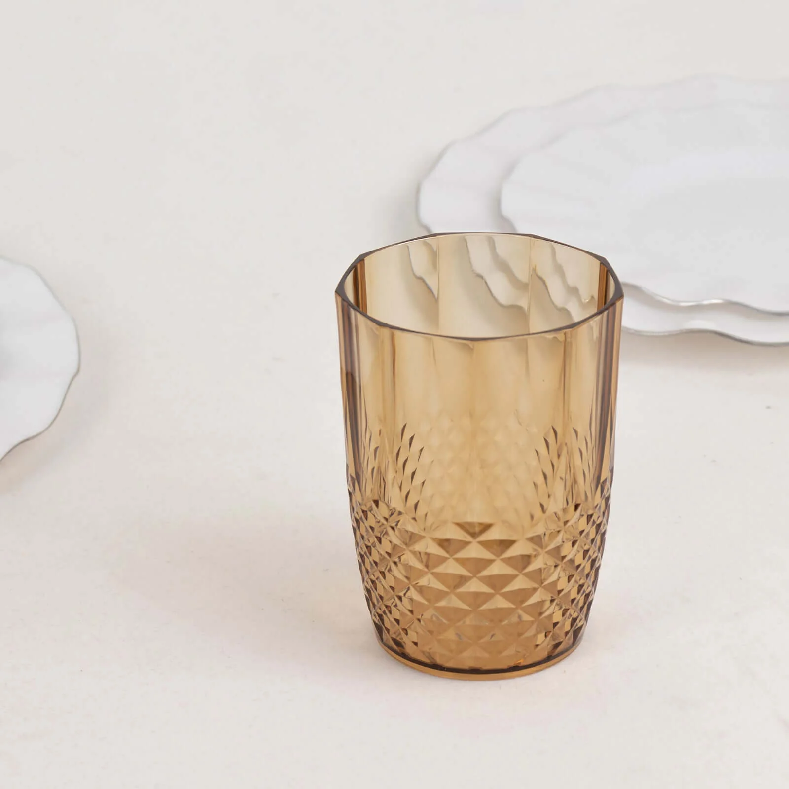 6-Pack Transparent Plastic All-Purpose Cups 16oz, Crystal Cut Style Amber Gold - Shatterproof Short Tumblers - Image 9