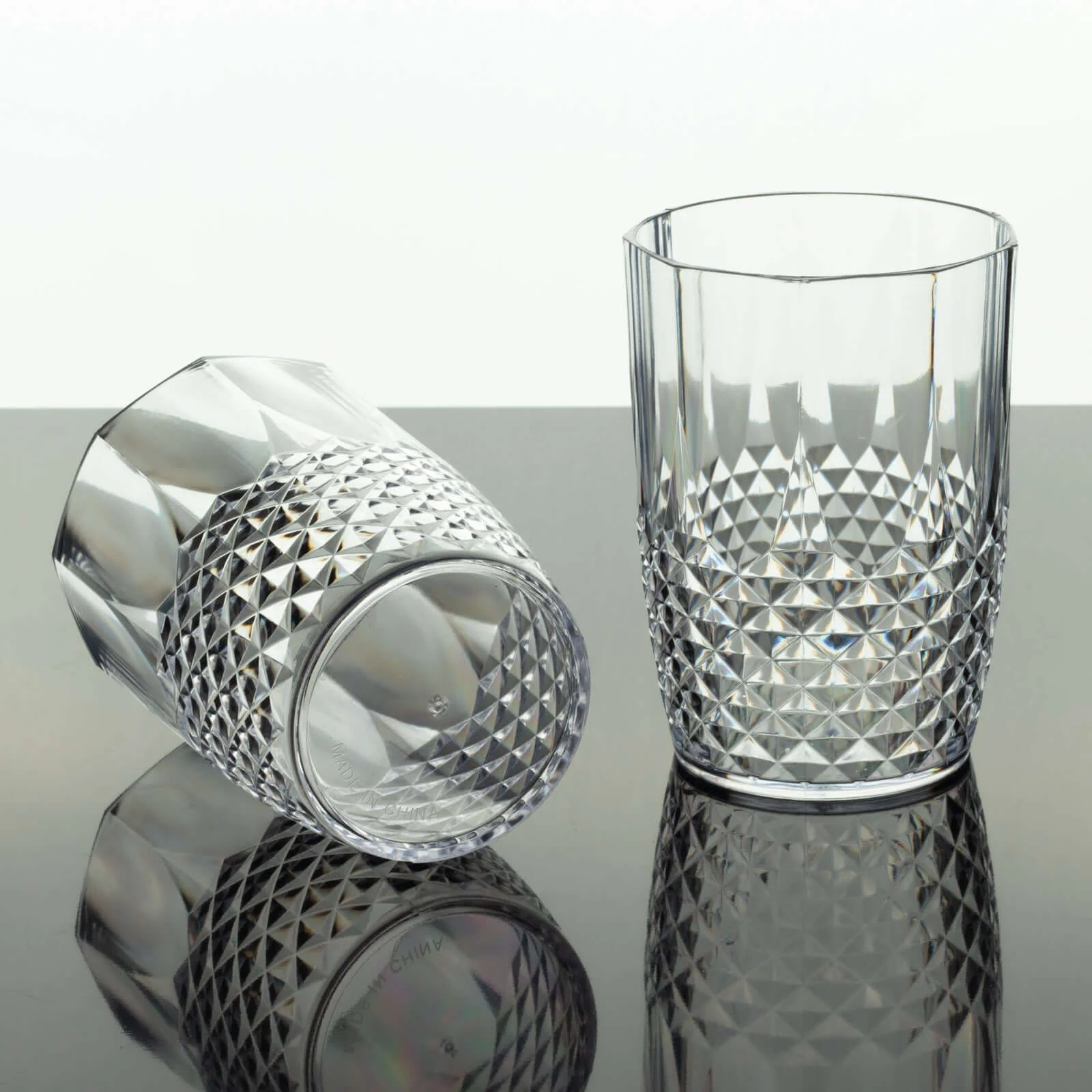 6-Pack Transparent Plastic All-Purpose Cups 16oz, Crystal Cut Style Clear - Shatterproof Short Tumblers