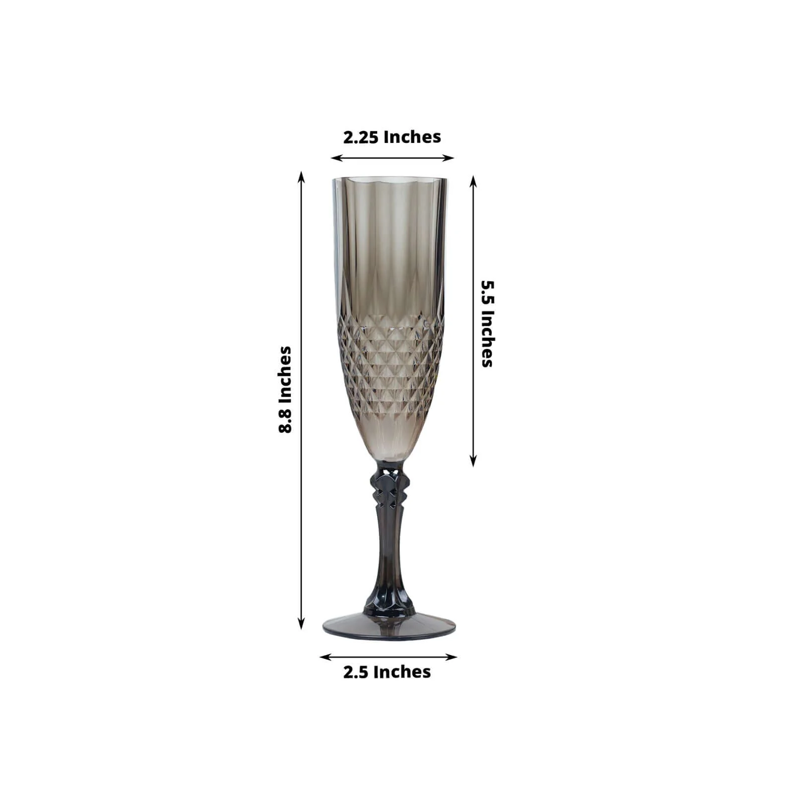 6-Pack Transparent Plastic Champagne Glasses 8oz, Crystal Cut Style Black - Shatterproof Wedding Toast Flutes - Image 3
