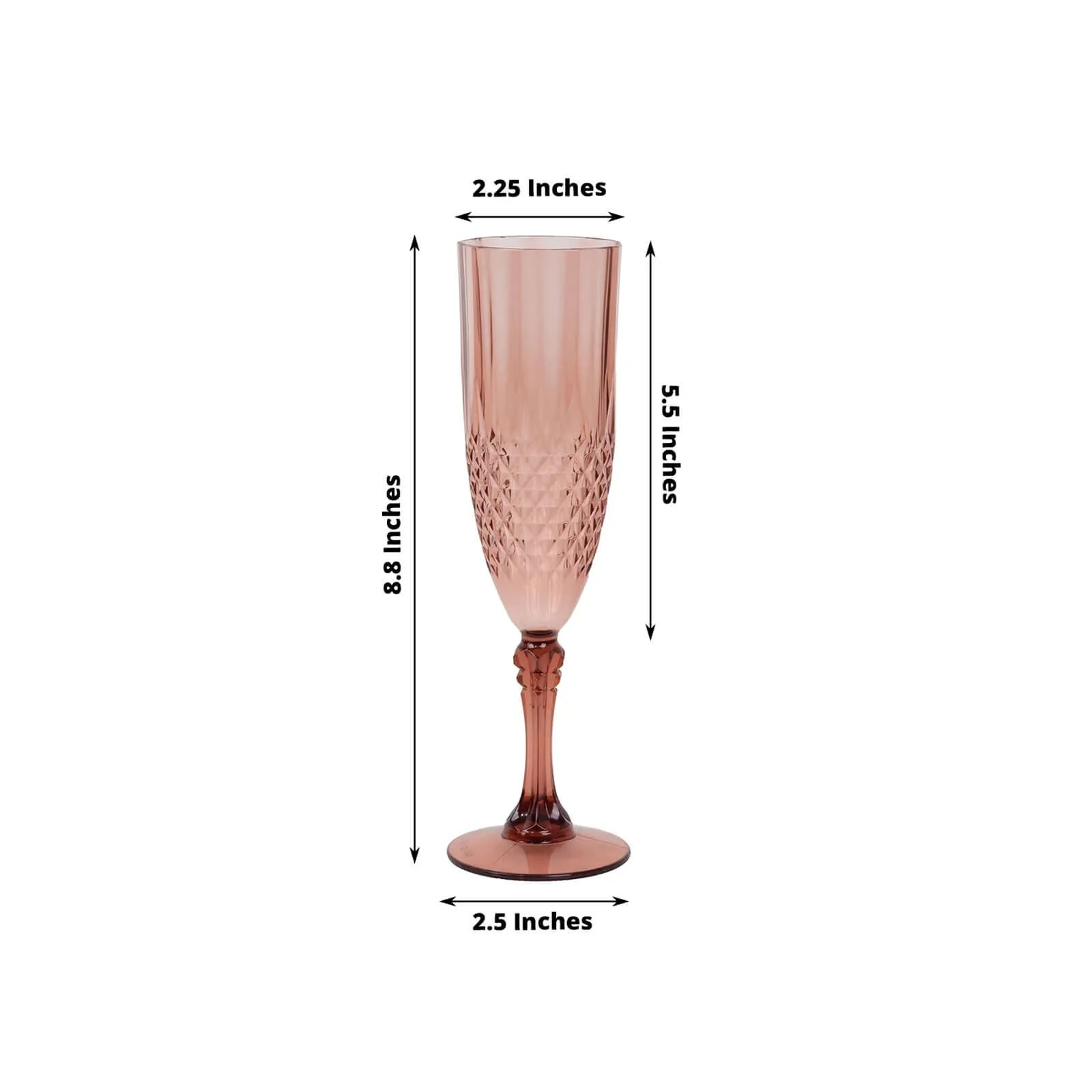 6-Pack Transparent Plastic Champagne Glasses 8oz, Crystal Cut Style Dusty Rose - Shatterproof Wedding Toast Flutes - Image 3