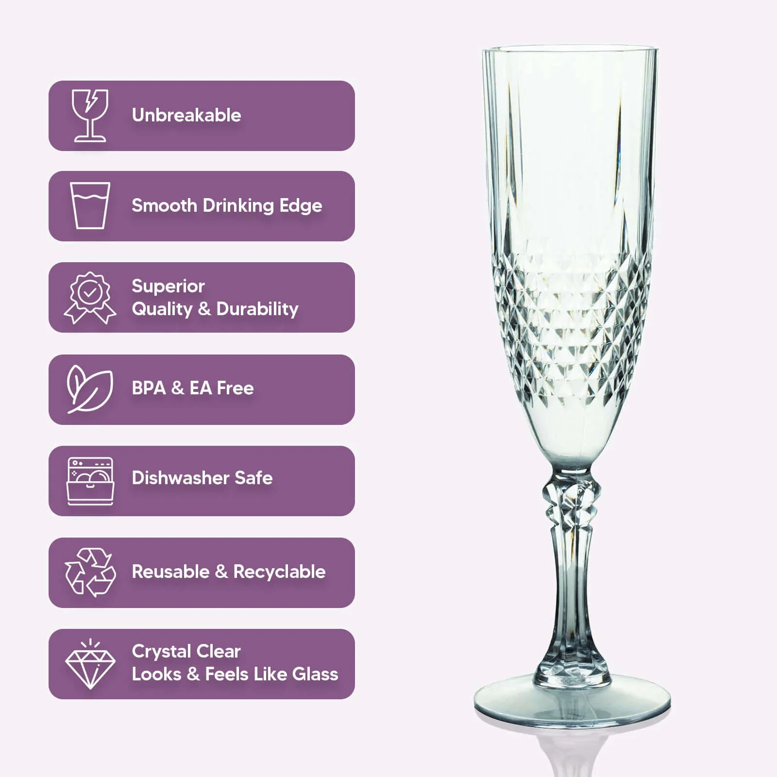 6-Pack Transparent Plastic Champagne Glasses 8oz, Crystal Cut Style Hunter Emerald Green - Shatterproof Wedding Toast Flutes - Image 4