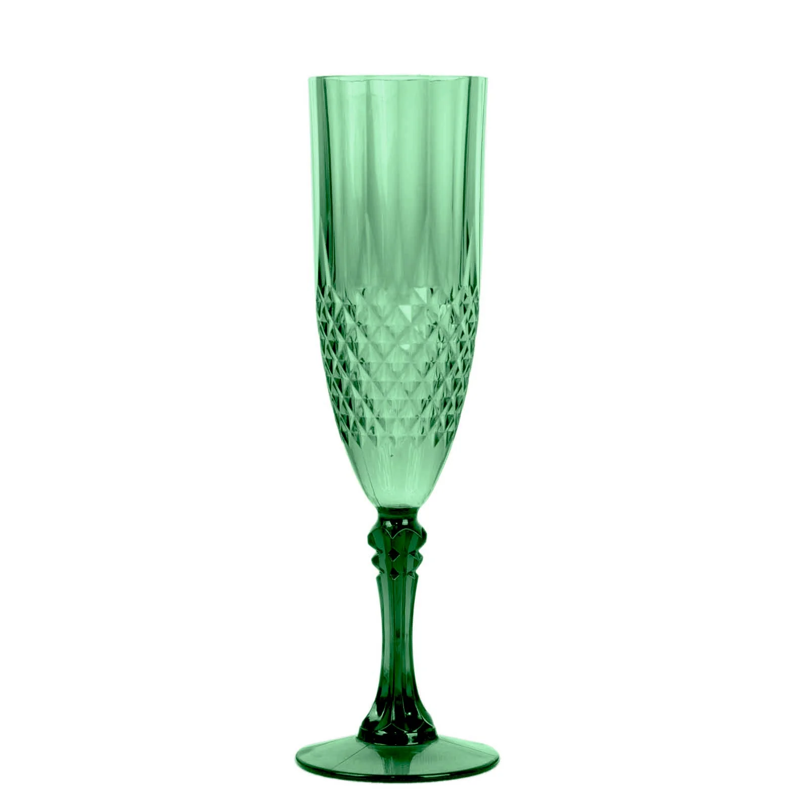 6-Pack Transparent Plastic Champagne Glasses 8oz, Crystal Cut Style Hunter Emerald Green - Shatterproof Wedding Toast Flutes - Image 7