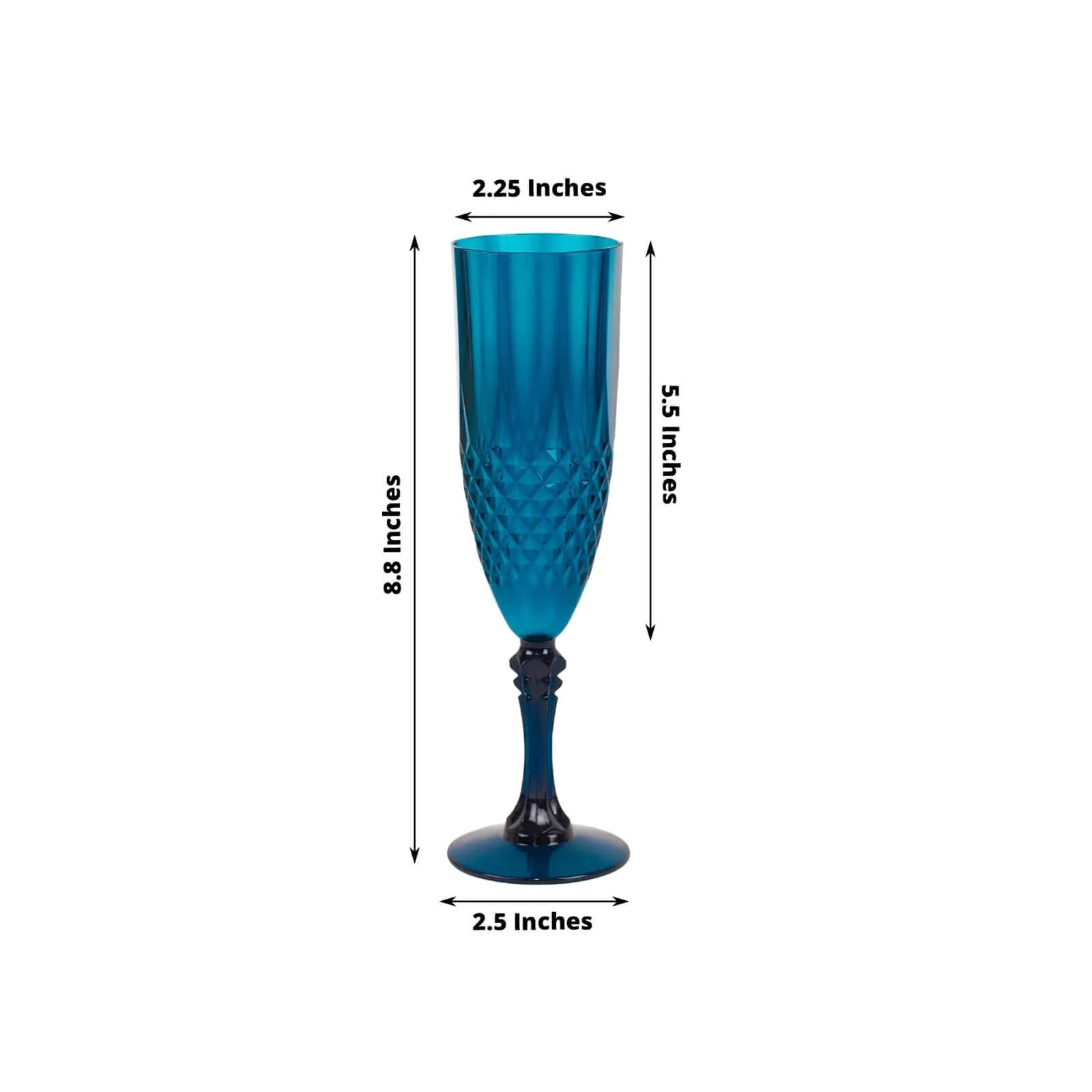 6-Pack Transparent Plastic Champagne Glasses 8oz, Crystal Cut Style Navy Blue - Shatterproof Wedding Toast Flutes - Image 3