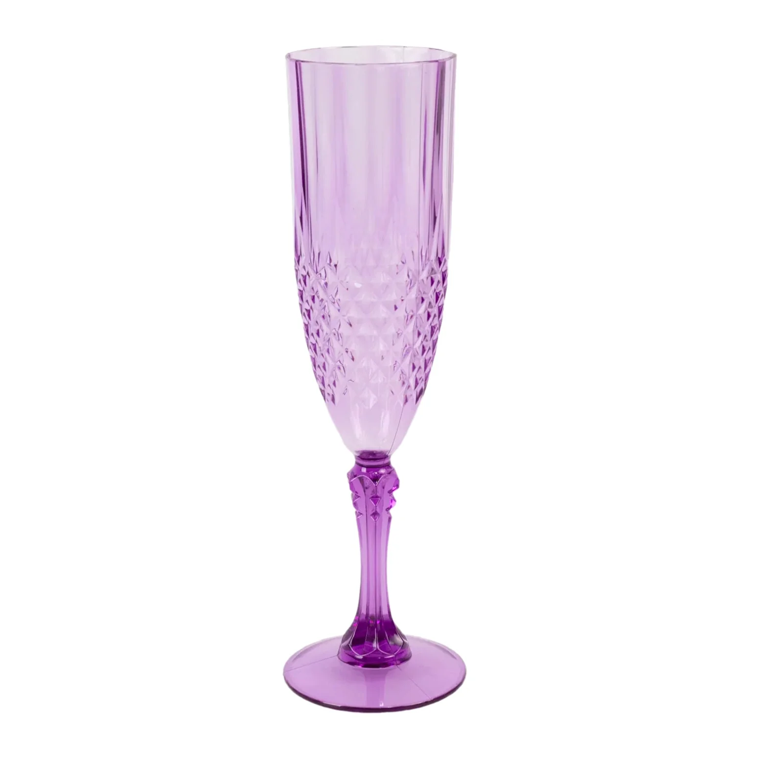 6-Pack Transparent Plastic Champagne Glasses 8oz, Crystal Cut Style Purple - Shatterproof Wedding Toast Flutes - Image 6