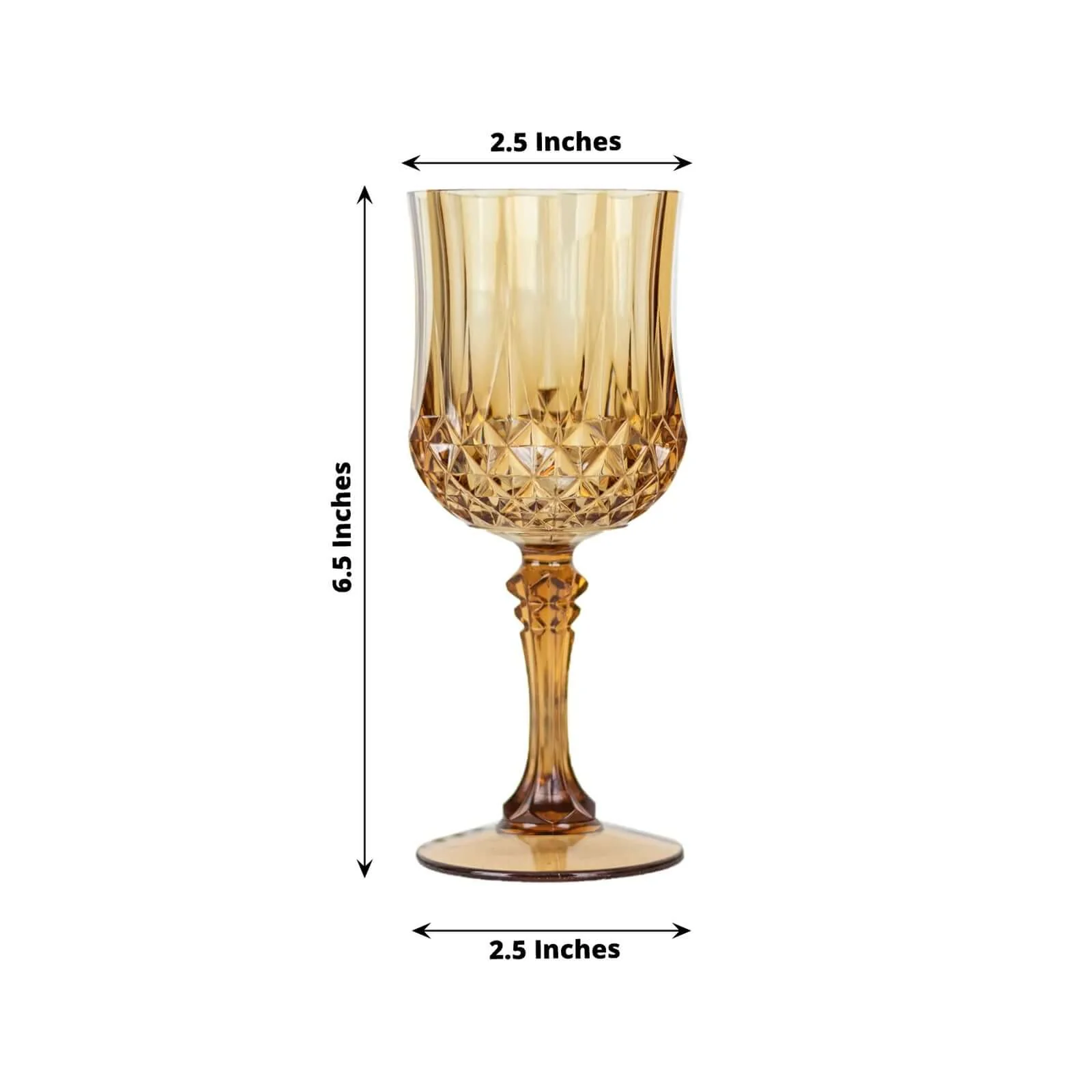 6-Pack Transparent Plastic Crystal Cut Wine Glasses 8oz, Amber Gold - Shatterproof Cocktail Goblets - Image 3