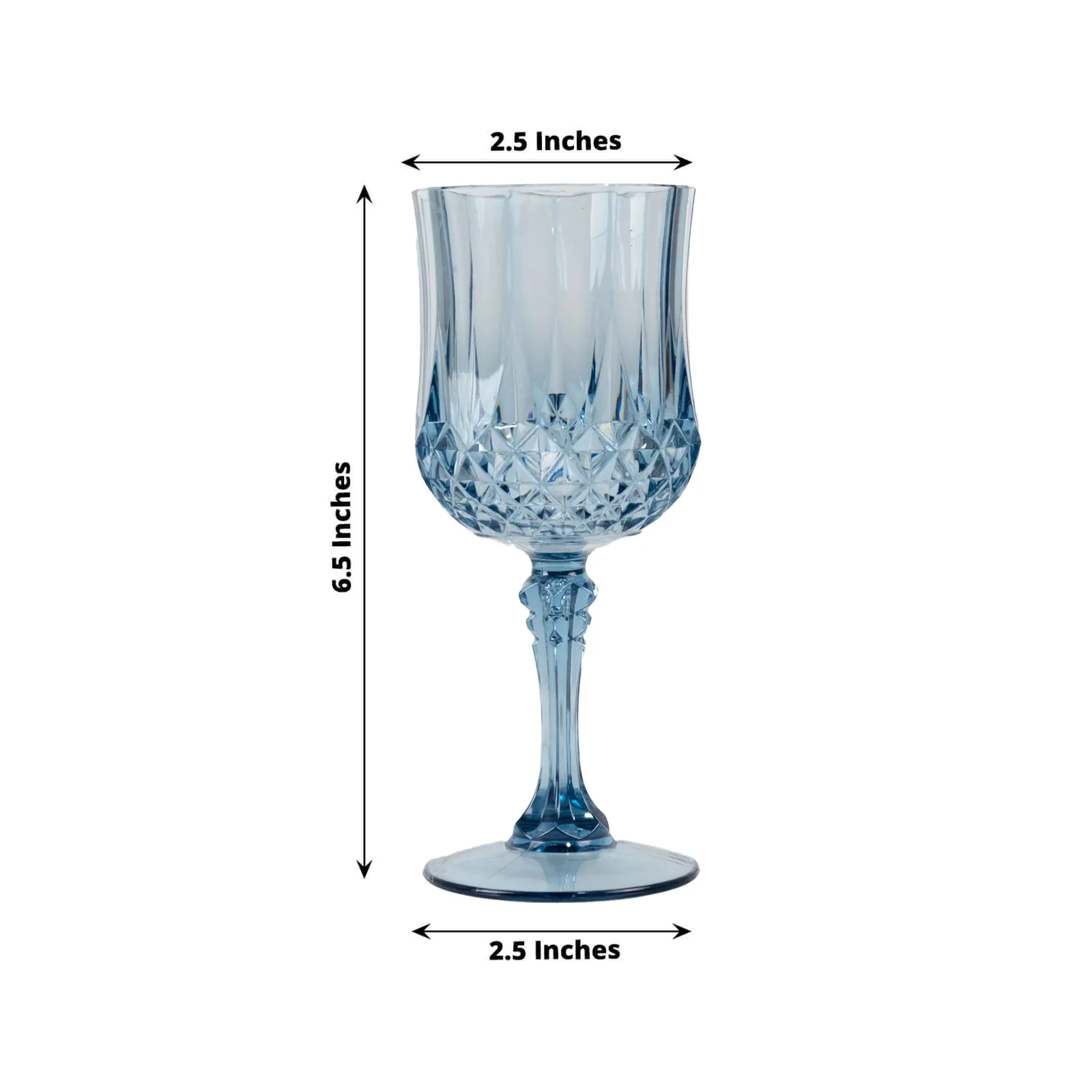 6-Pack Transparent Plastic Crystal Cut Wine Glasses 8oz, Dusty Blue - Shatterproof Cocktail Goblets - Image 3