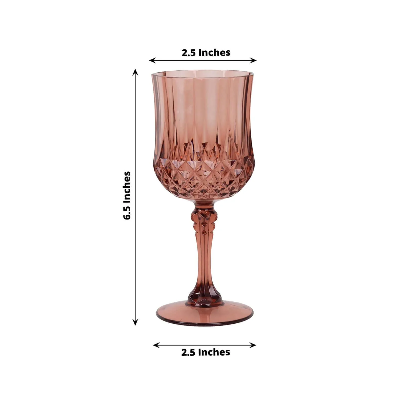 6-Pack Transparent Plastic Crystal Cut Wine Glasses 8oz, Dusty Rose - Shatterproof Cocktail Goblets - Image 3