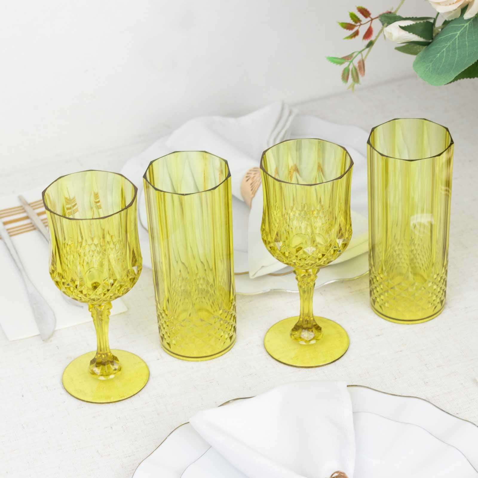 6-Pack Transparent Plastic Crystal Cut Wine Glasses 8oz, Green - Shatterproof Cocktail Goblets - Image 10