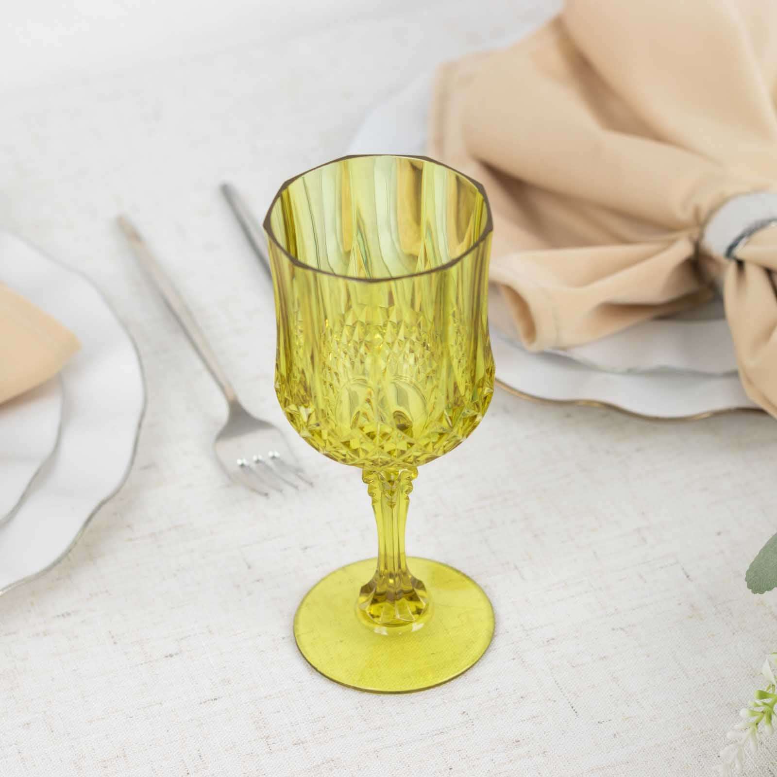6-Pack Transparent Plastic Crystal Cut Wine Glasses 8oz, Green - Shatterproof Cocktail Goblets - Image 7