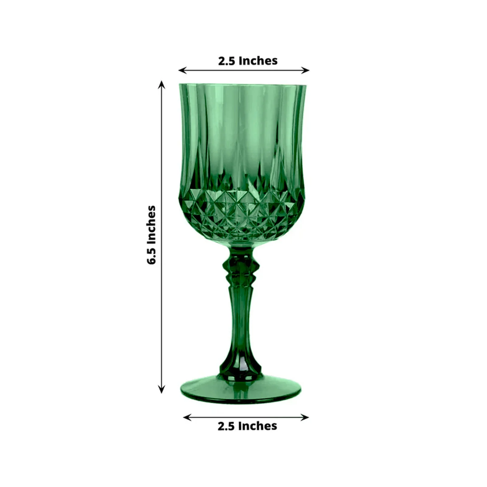 6-Pack Transparent Plastic Crystal Cut Wine Glasses 8oz, Hunter Emerald Green - Shatterproof Cocktail Goblets - Image 3