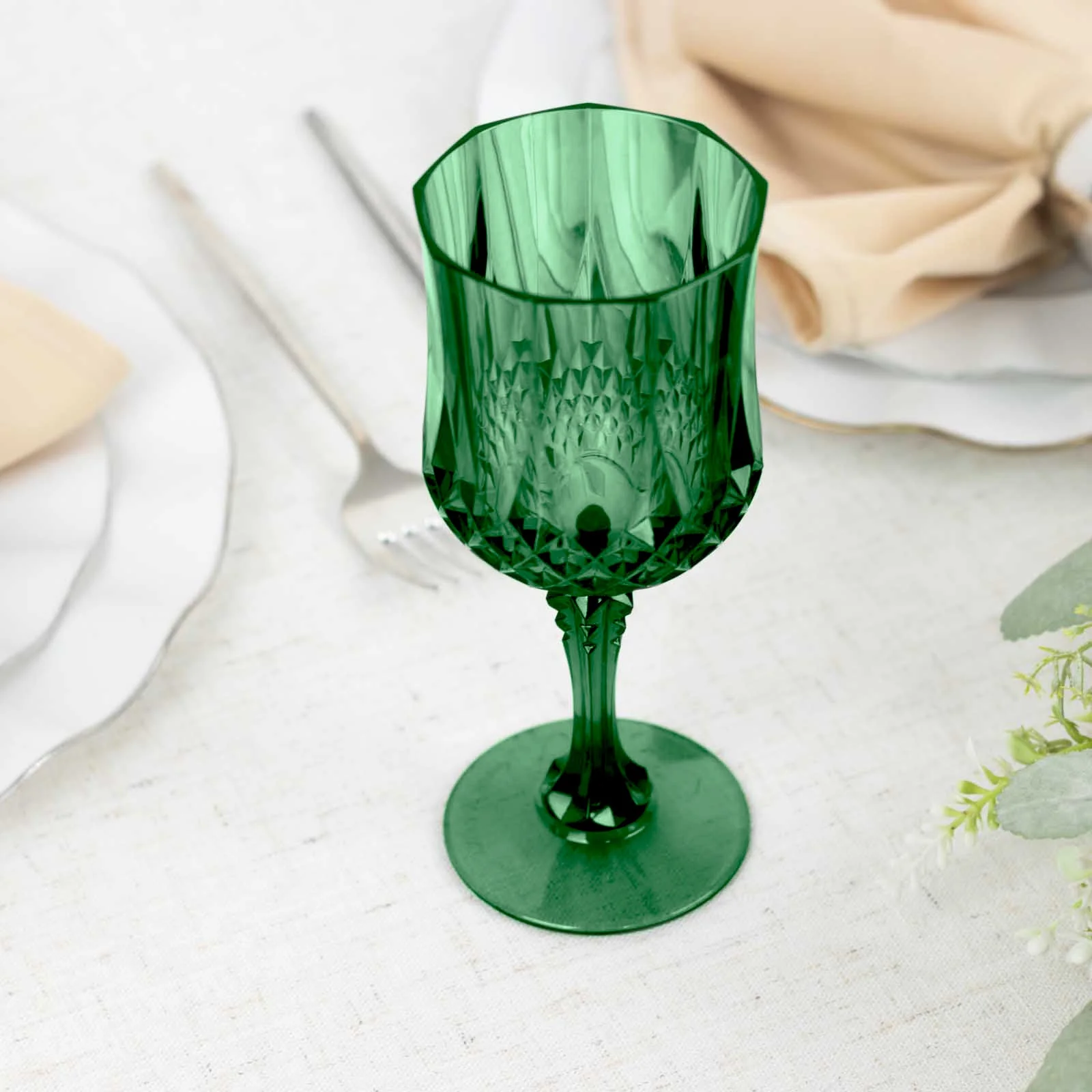 6-Pack Transparent Plastic Crystal Cut Wine Glasses 8oz, Hunter Emerald Green - Shatterproof Cocktail Goblets - Image 8
