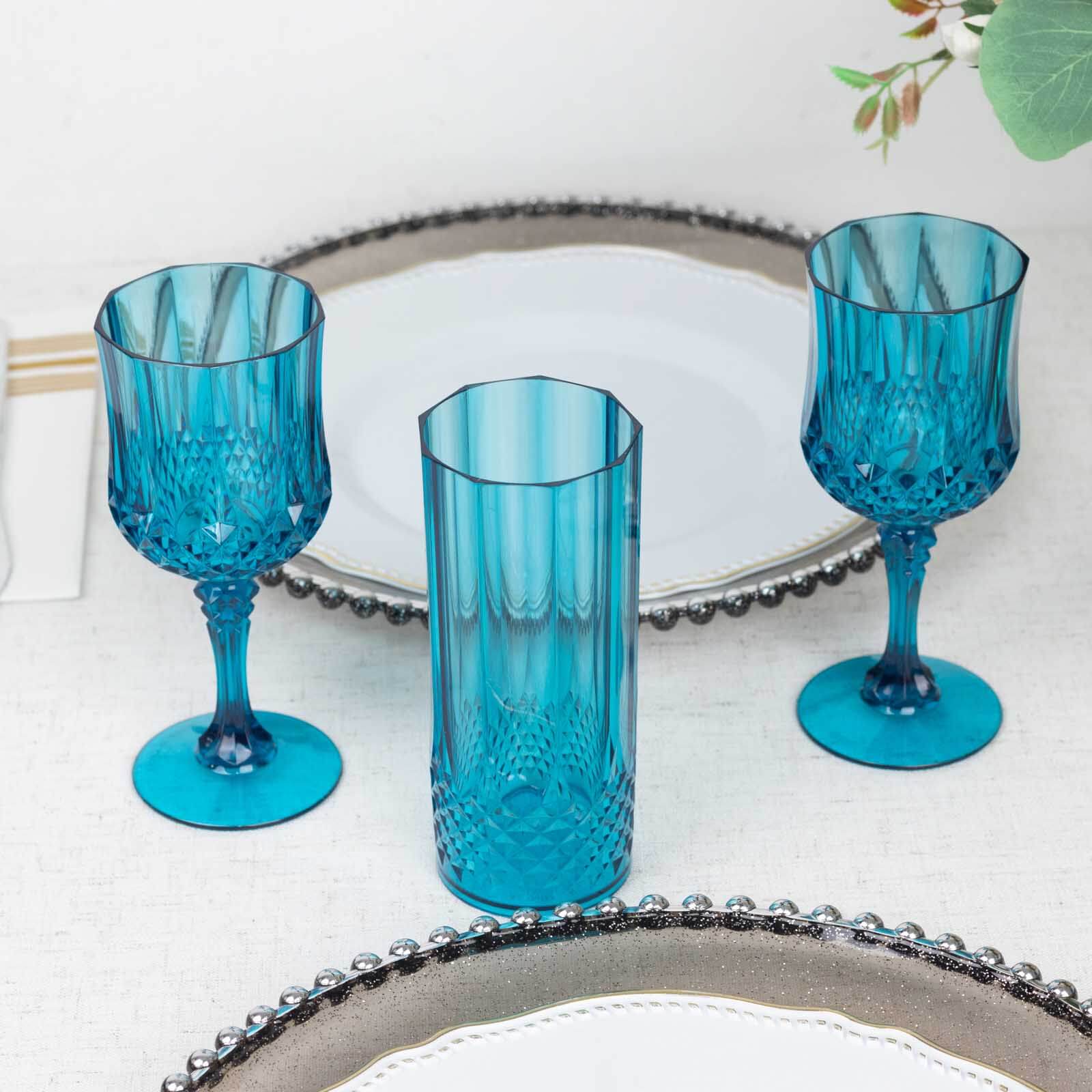 6-Pack Transparent Plastic Crystal Cut Wine Glasses 8oz, Ocean Blue - Shatterproof Cocktail Goblets - Image 10