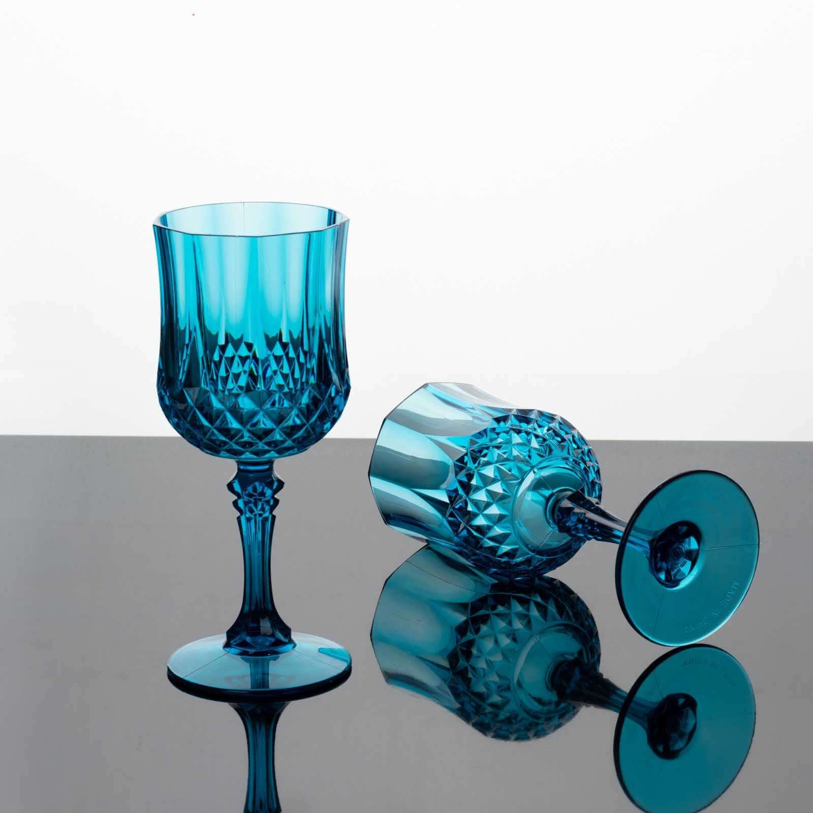 6-Pack Transparent Plastic Crystal Cut Wine Glasses 8oz, Ocean Blue - Shatterproof Cocktail Goblets - Image 8