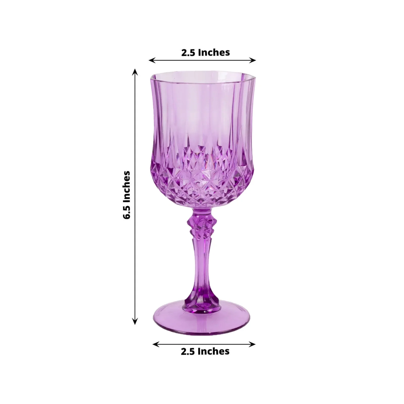 6-Pack Transparent Plastic Crystal Cut Wine Glasses 8oz, Purple - Shatterproof Cocktail Goblets - Image 2