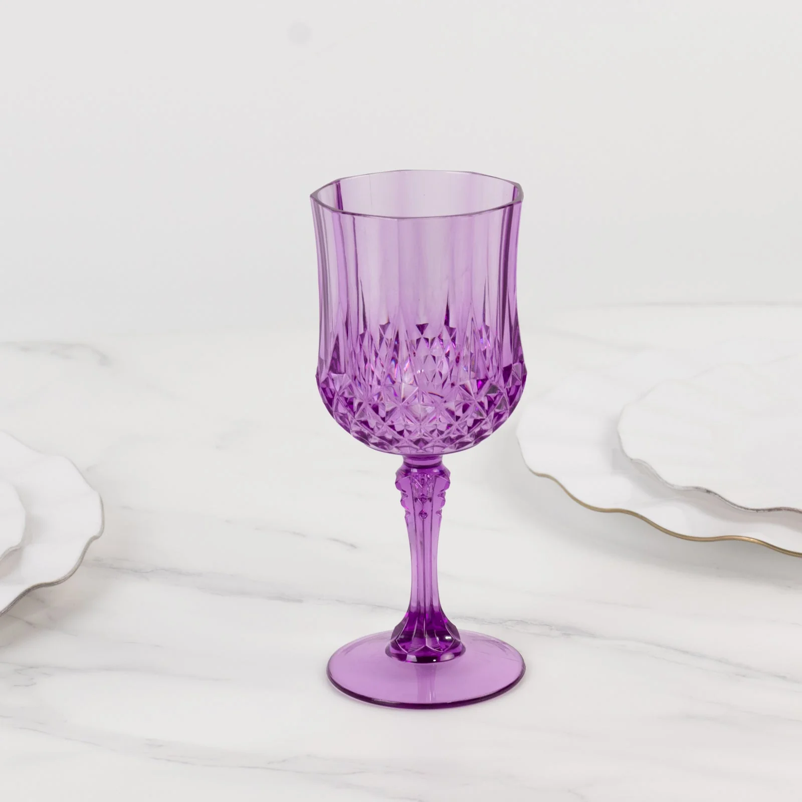 6-Pack Transparent Plastic Crystal Cut Wine Glasses 8oz, Purple - Shatterproof Cocktail Goblets - Image 8