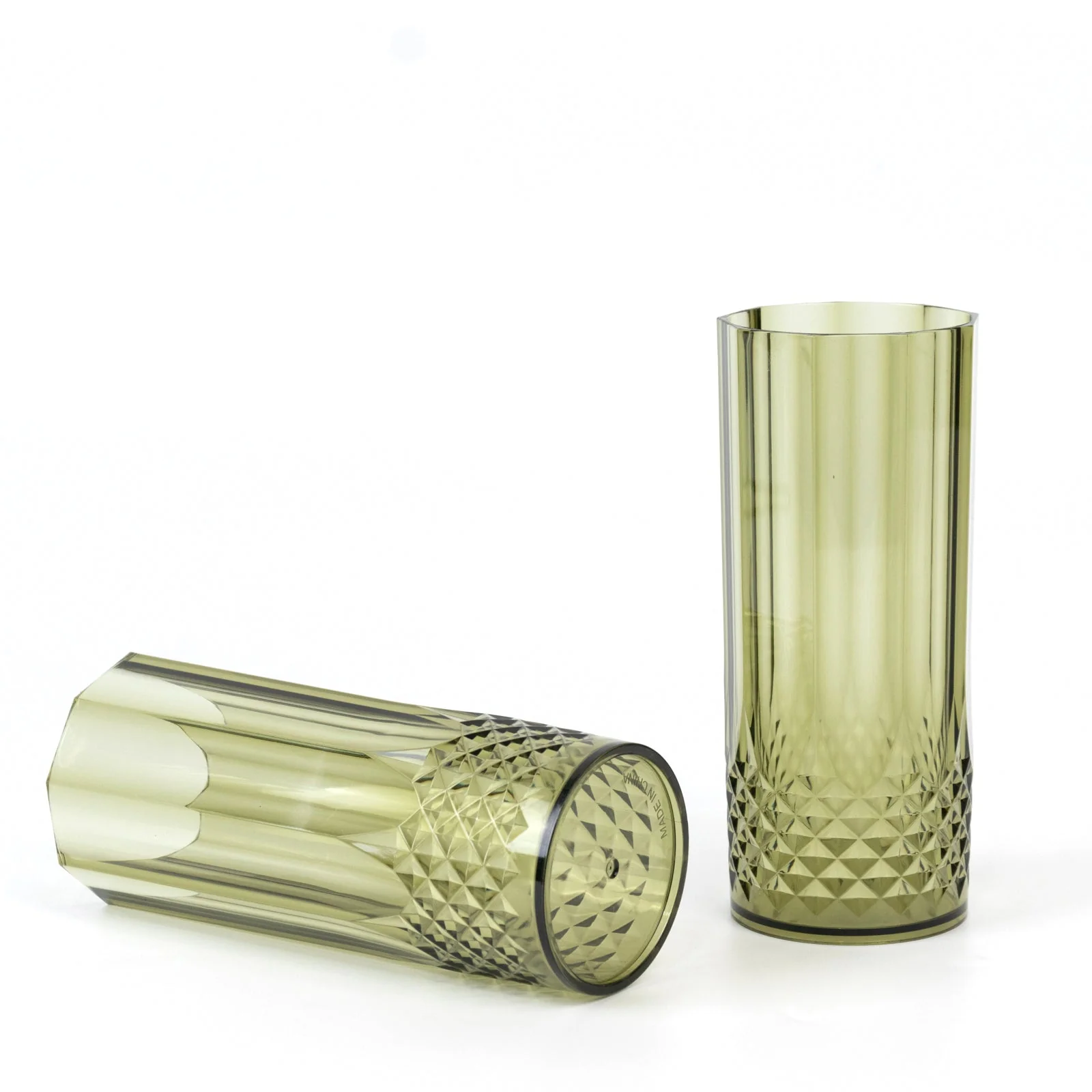 6-Pack Transparent Plastic Highball Drink Glasses 14oz, Crystal Cut Style Dusty Sage Green - Shatterproof Tall Cocktail Tumblers - Image 2