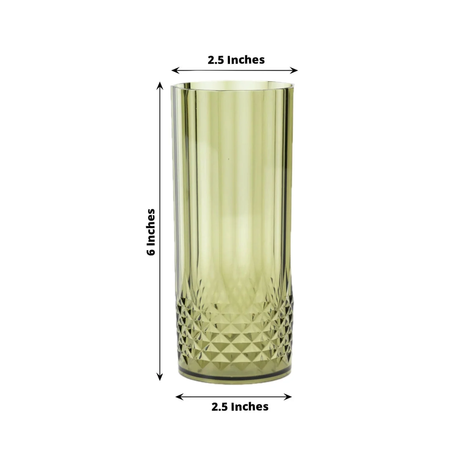 6-Pack Transparent Plastic Highball Drink Glasses 14oz, Crystal Cut Style Dusty Sage Green - Shatterproof Tall Cocktail Tumblers - Image 3