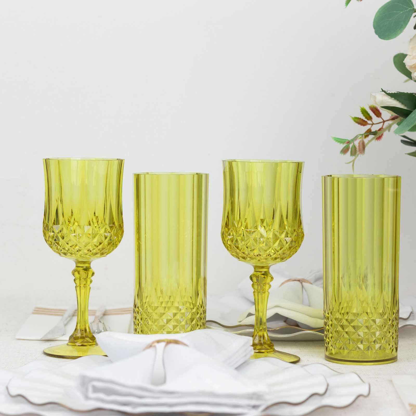 6-Pack Transparent Plastic Highball Drink Glasses 14oz, Crystal Cut Style Green - Shatterproof Tall Cocktail Tumblers - Image 10