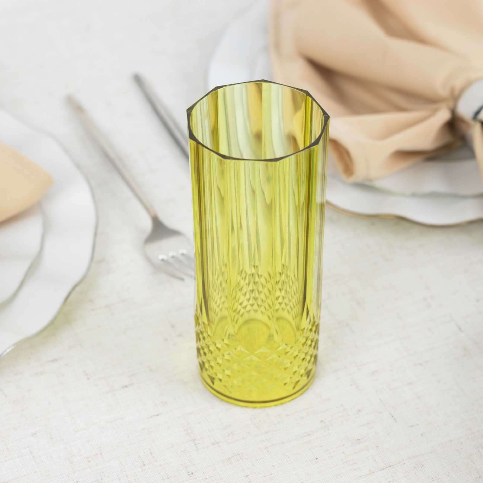 6-Pack Transparent Plastic Highball Drink Glasses 14oz, Crystal Cut Style Green - Shatterproof Tall Cocktail Tumblers - Image 8