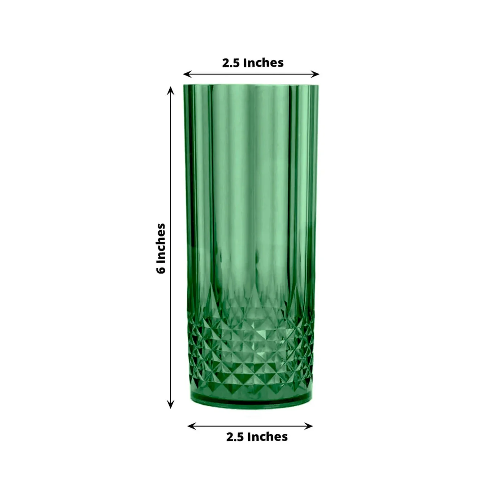 6-Pack Transparent Plastic Highball Drink Glasses 14oz, Crystal Cut Style Hunter Emerald Green - Shatterproof Tall Cocktail Tumblers - Image 3