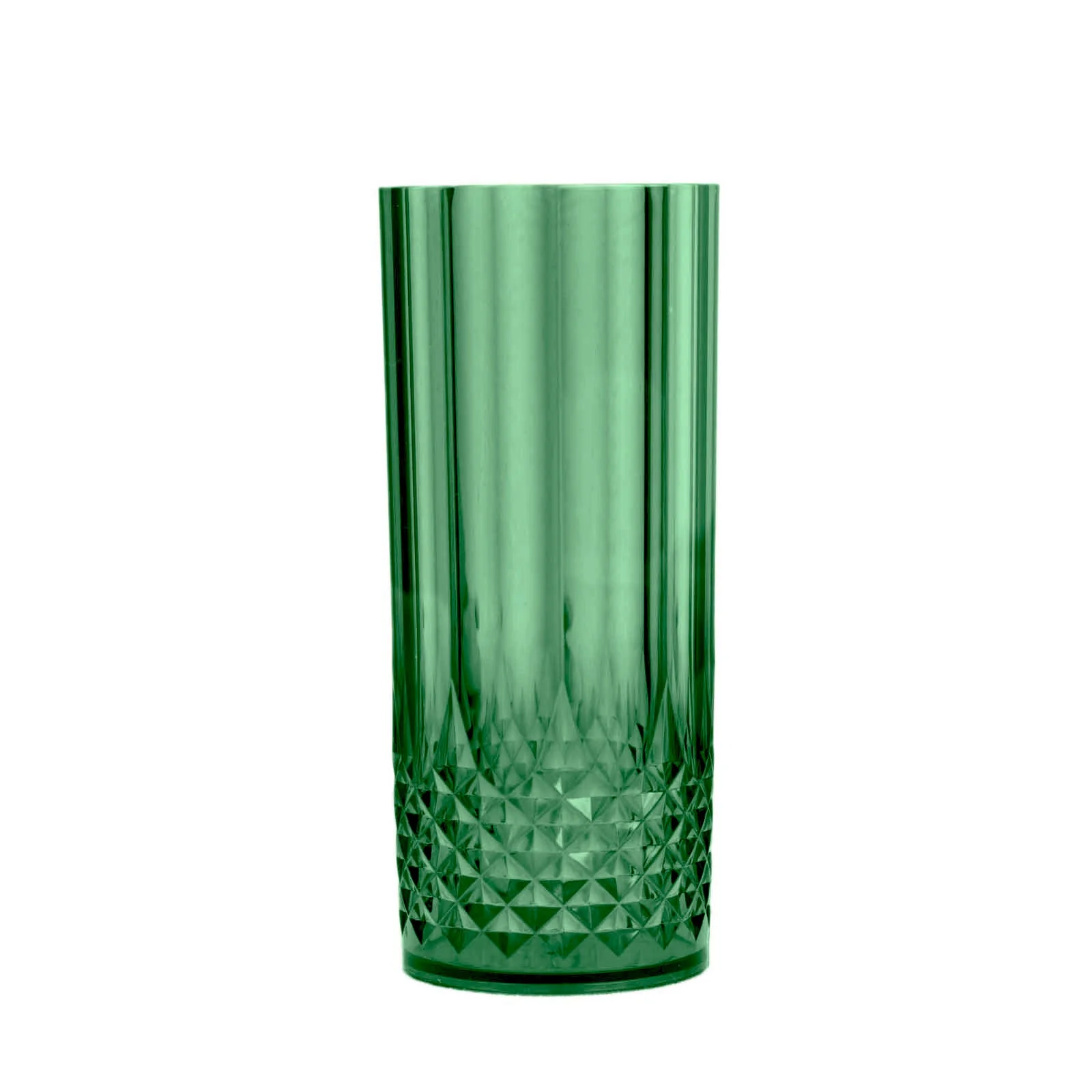 6-Pack Transparent Plastic Highball Drink Glasses 14oz, Crystal Cut Style Hunter Emerald Green - Shatterproof Tall Cocktail Tumblers - Image 7
