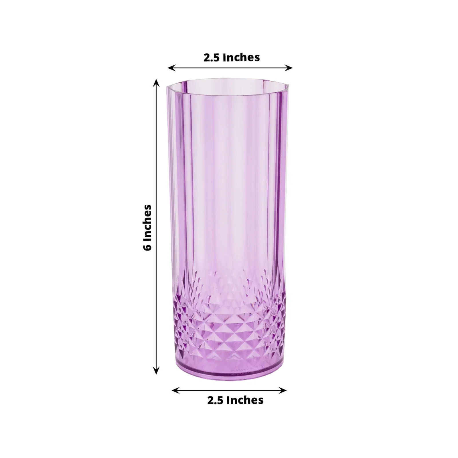 6-Pack Transparent Plastic Highball Drink Glasses 14oz, Crystal Cut Style Purple - Shatterproof Tall Cocktail Tumblers - Image 2