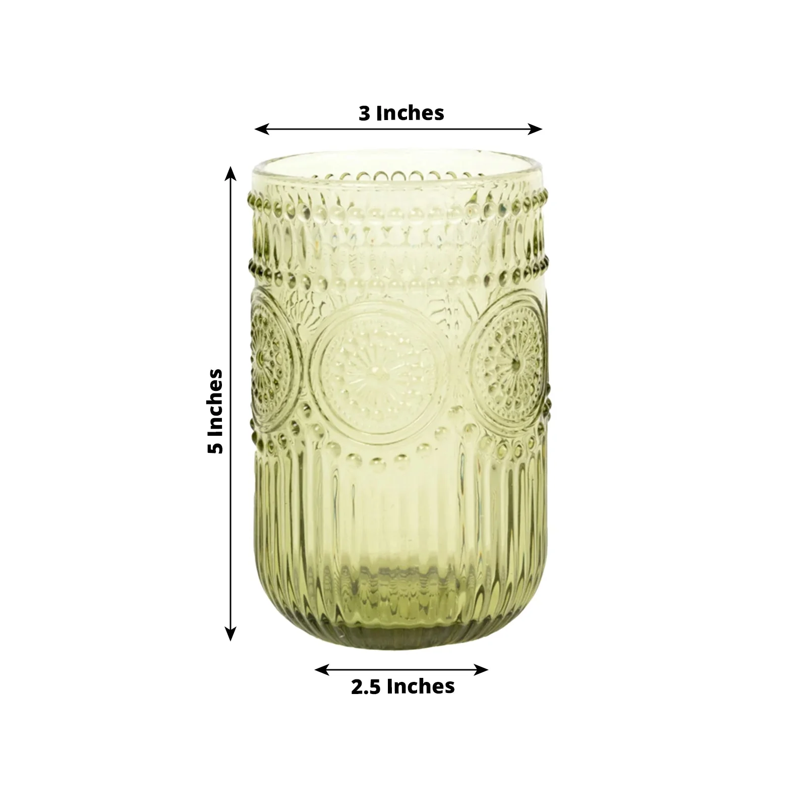 6-Pack Vintage Embossed Glass Tumblers 14oz Highball Design Dusty Sage Green - Textured Floral Pattern for Cocktails & Drinks - Image 2