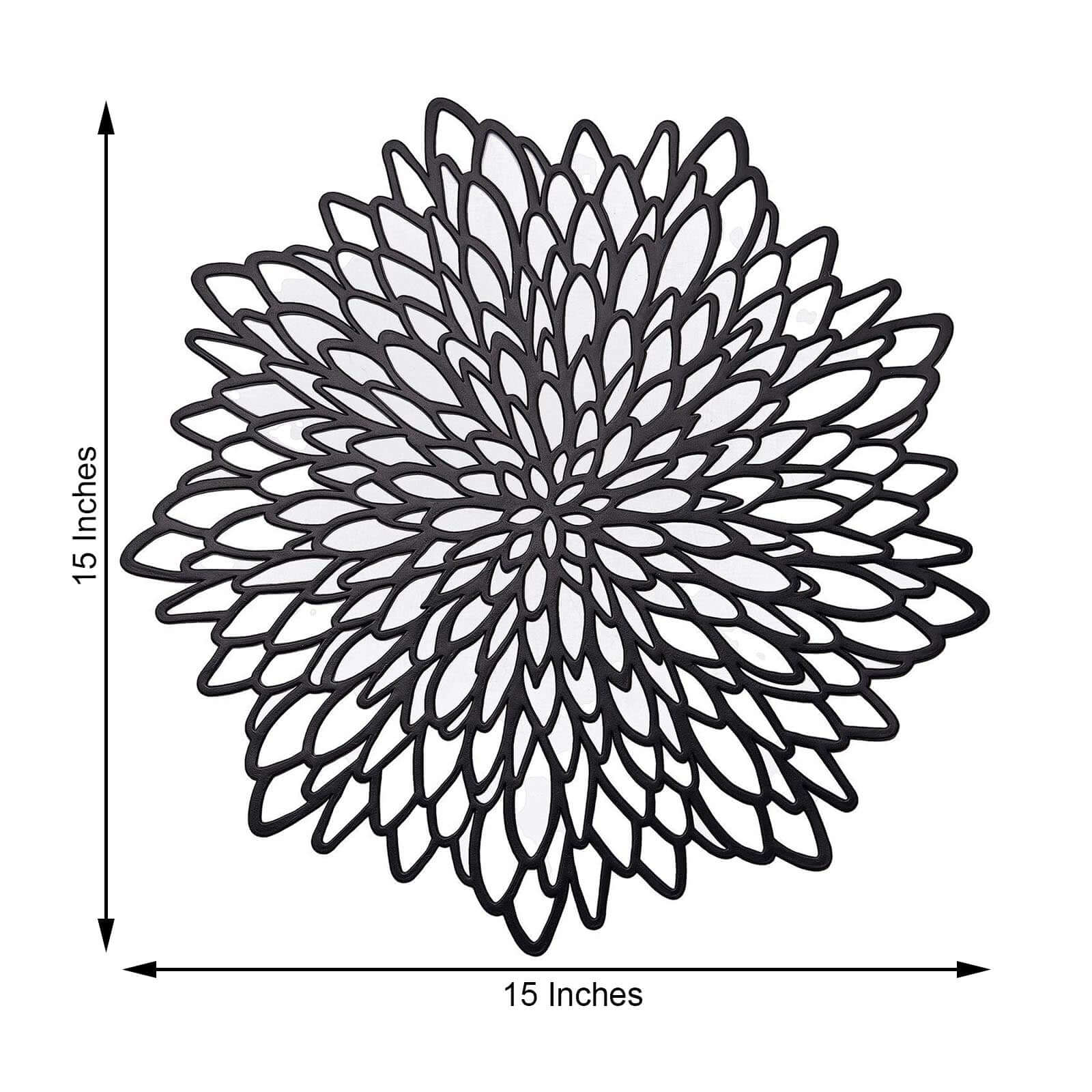 6-Pack Vinyl Dining Table Mats 15" Floral Round Design Black - Non-Slip Placemats - Image 3
