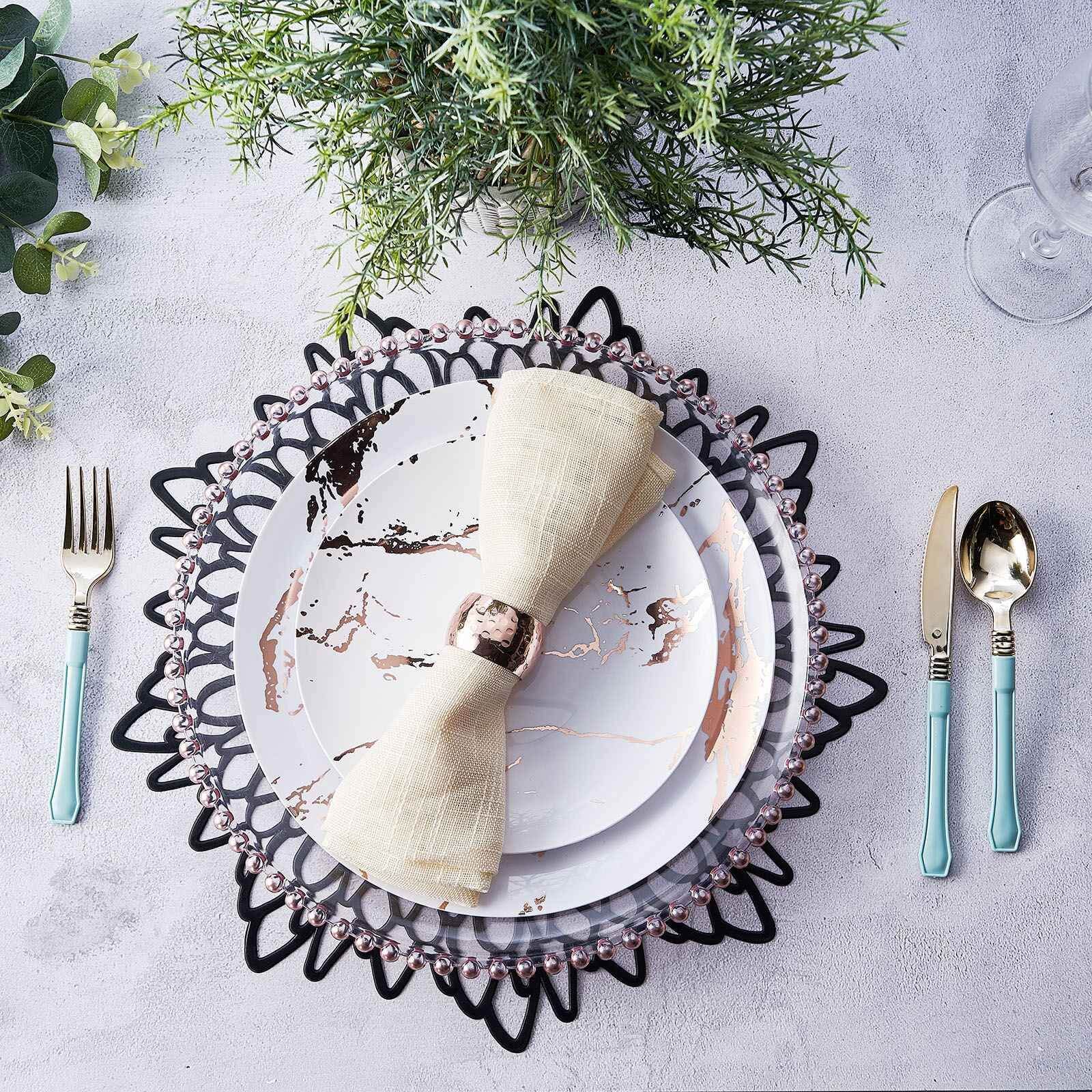 6-Pack Vinyl Dining Table Mats 15" Floral Round Design Black - Non-Slip Placemats - Image 6
