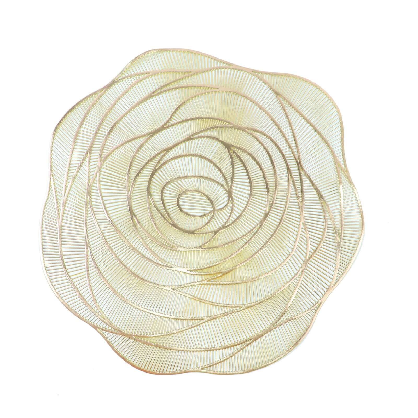 6-Pack Vinyl Dining Table Mats 15" Rose Flower Round Design Metallic Gold - Washable Non-Slip Surface - Image 7