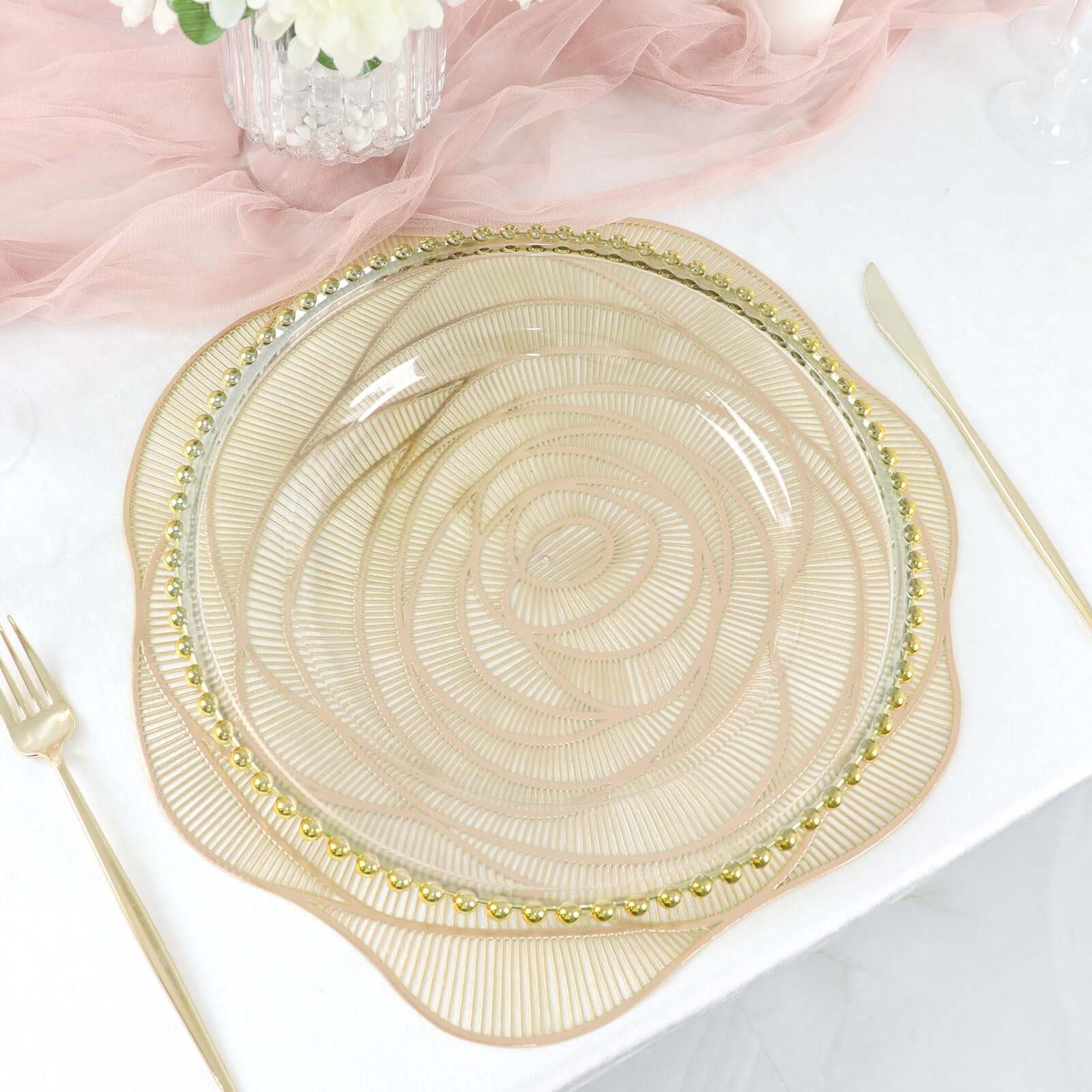6-Pack Vinyl Dining Table Mats 15" Rose Flower Round Design Metallic Gold - Washable Non-Slip Surface - Image 8