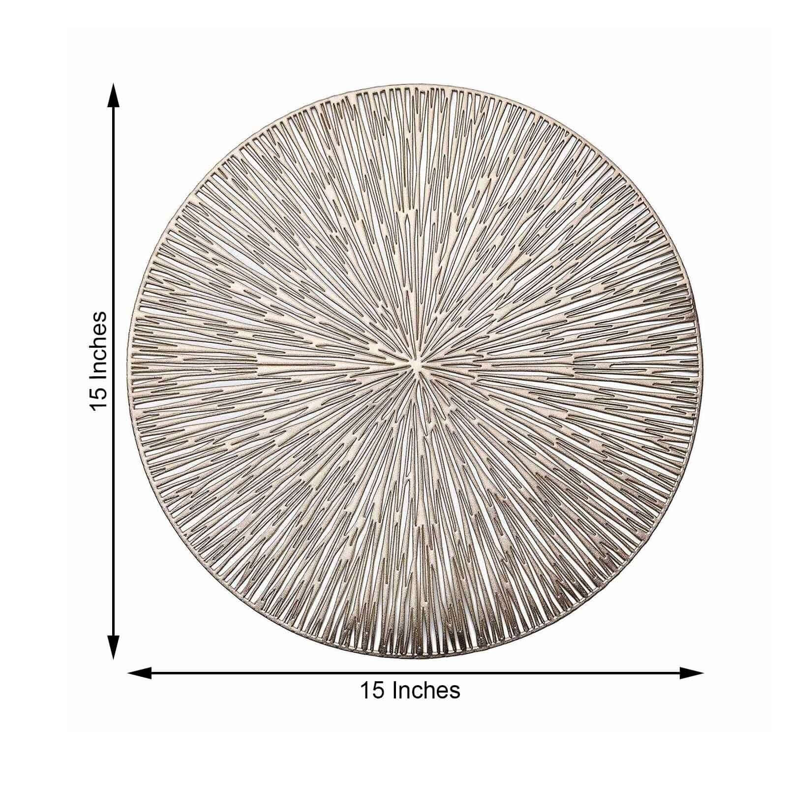6-Pack Vinyl Dining Table Mats 15" Spiked Round Design Gold - Metallic Non-Slip and Decorative - Image 3